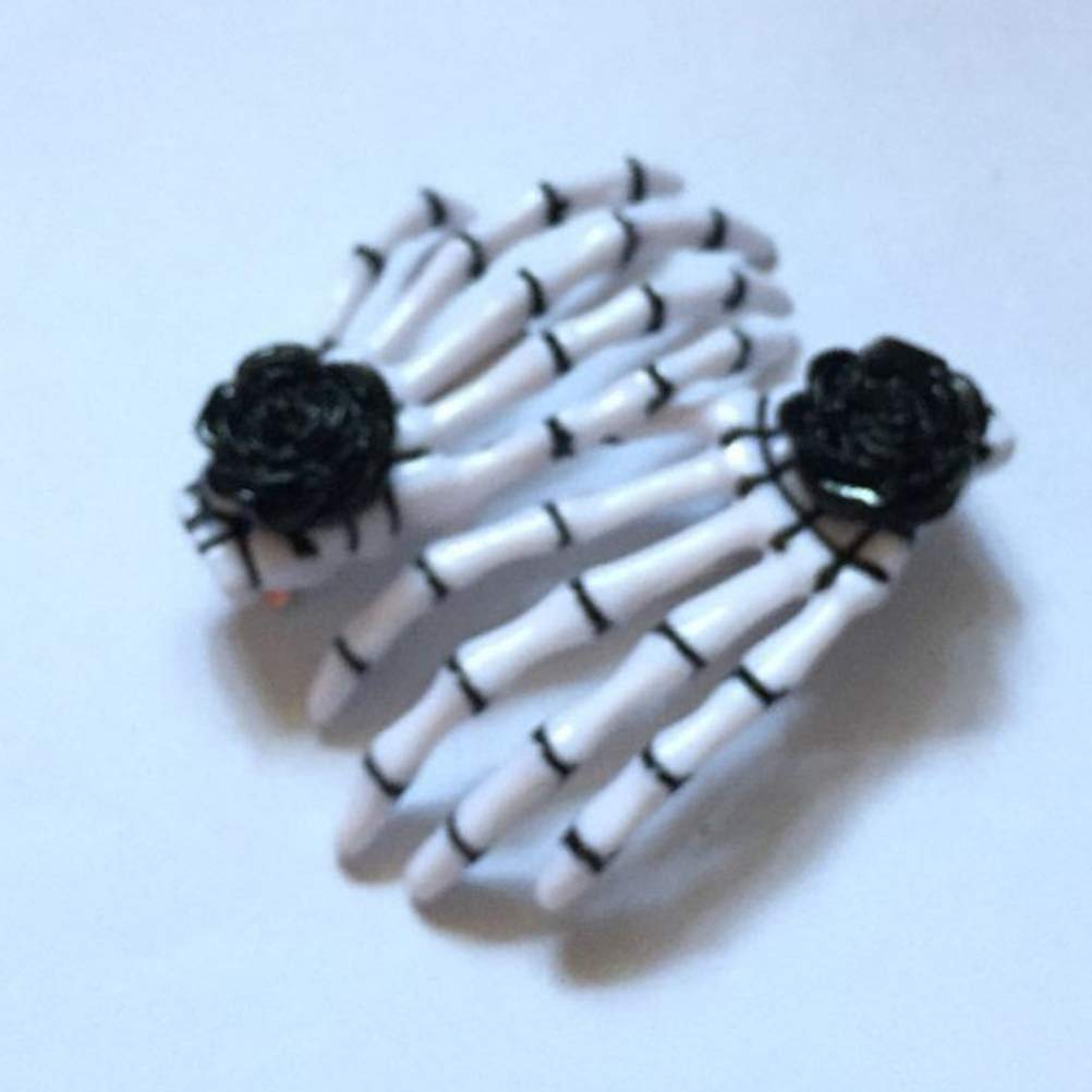 PRETYZOOM Women's Skull Hair Clip Set - 1 Pair Black & White Rose Skeleton Hairpins for Girls, Hair Accessories for Gothic, Punk, Halloween & Cosplay Styles