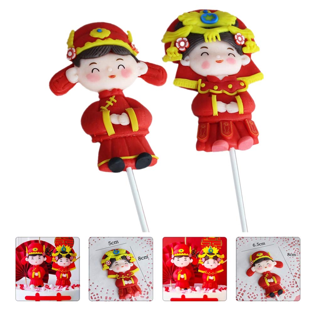 Bestoyard 2pcs Chinese Style Wedding Cake Toppers - Red Bride and Groom Figurines for Wedding Decorations, Anniversary, Engagement Party, and Romantic Couple Home Decor