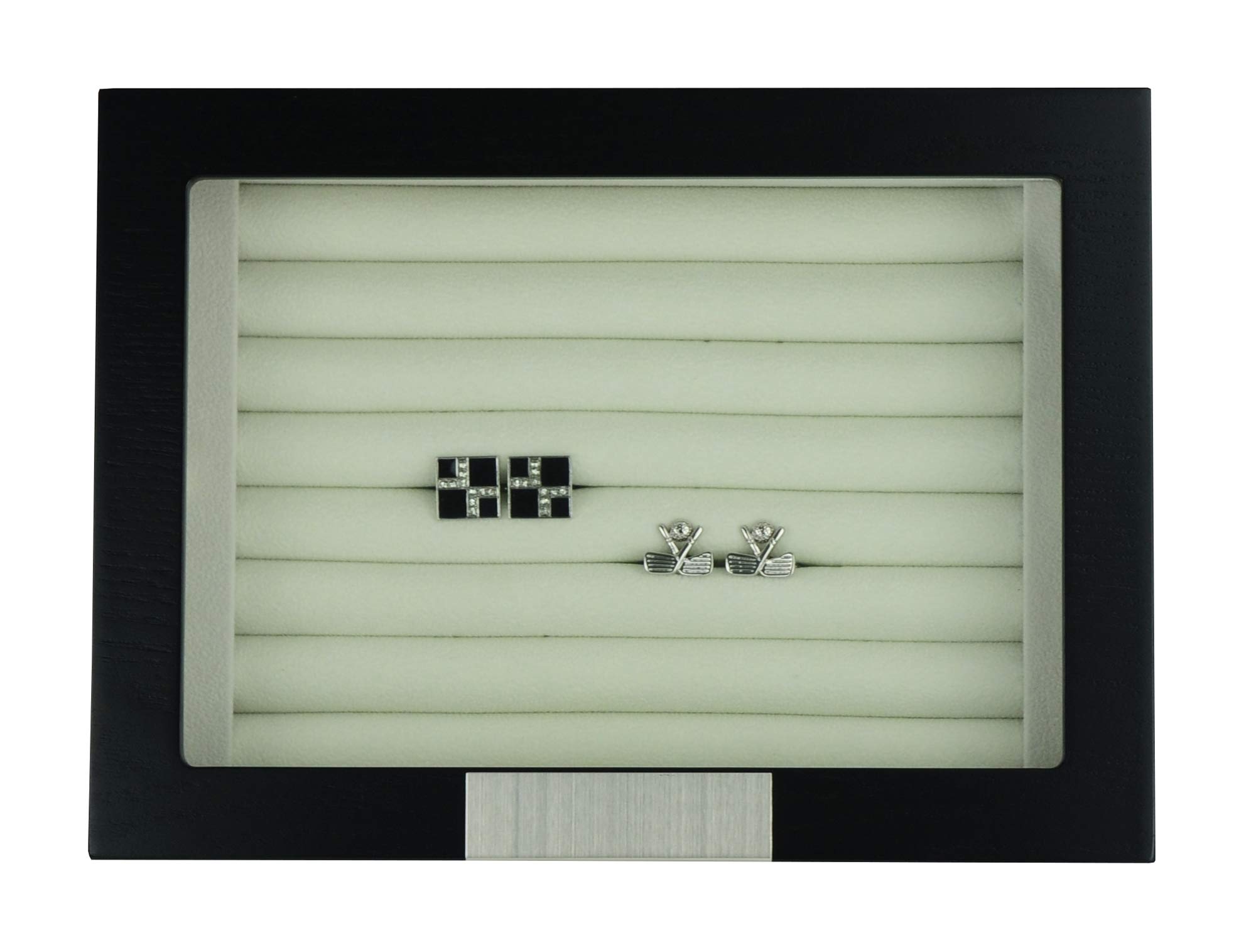 Personalized Black Ebony Wood Cufflink Case & Ring Storage Organizer - Stainless Steel Engravable Jewelry Box Holds 72 Cufflinks - Perfect Gift for Men, Wedding, Anniversary & Formal Occasions