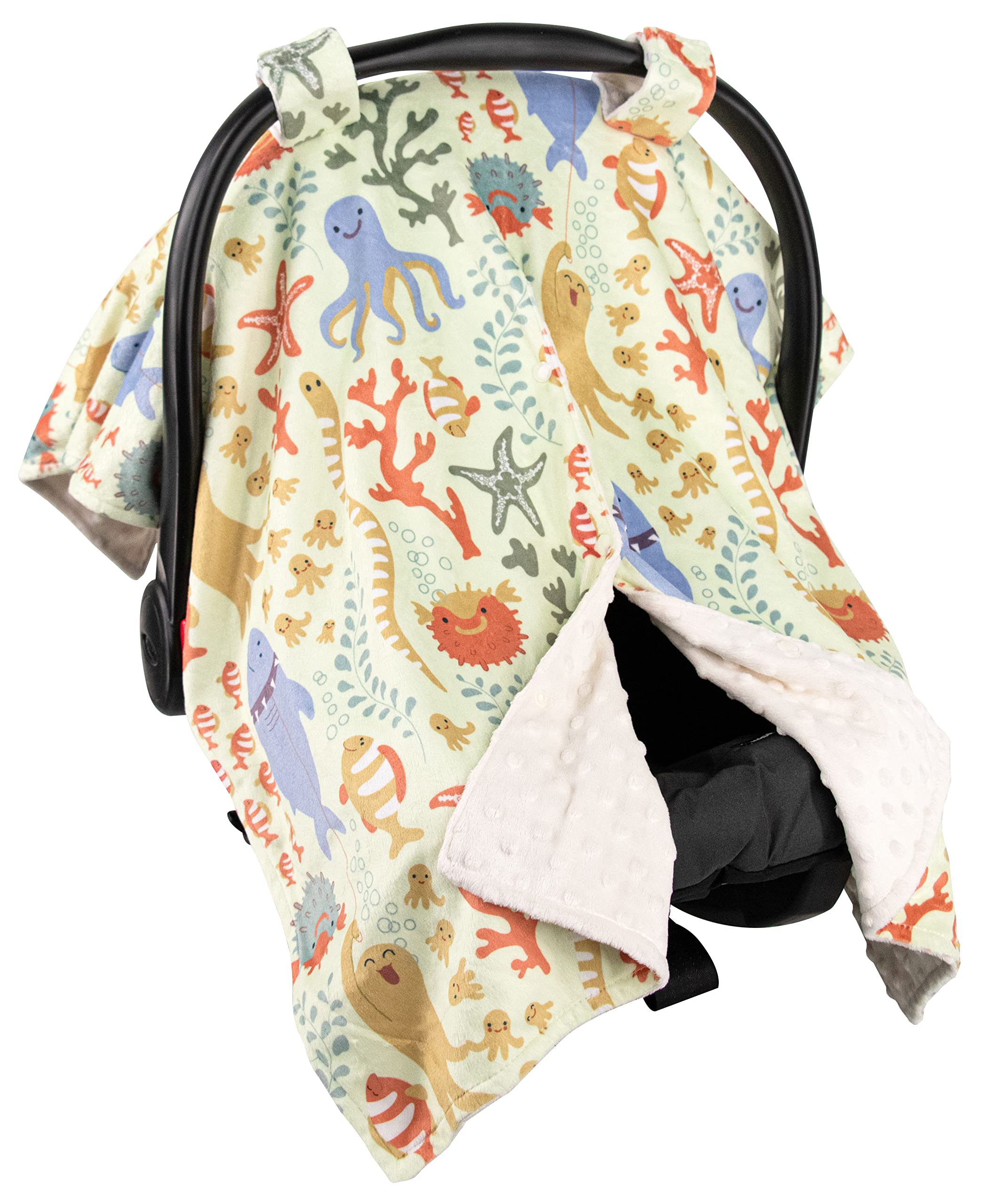 Premium Minky Baby Car Seat Cover - Soft Shark & Octopus Design, 40