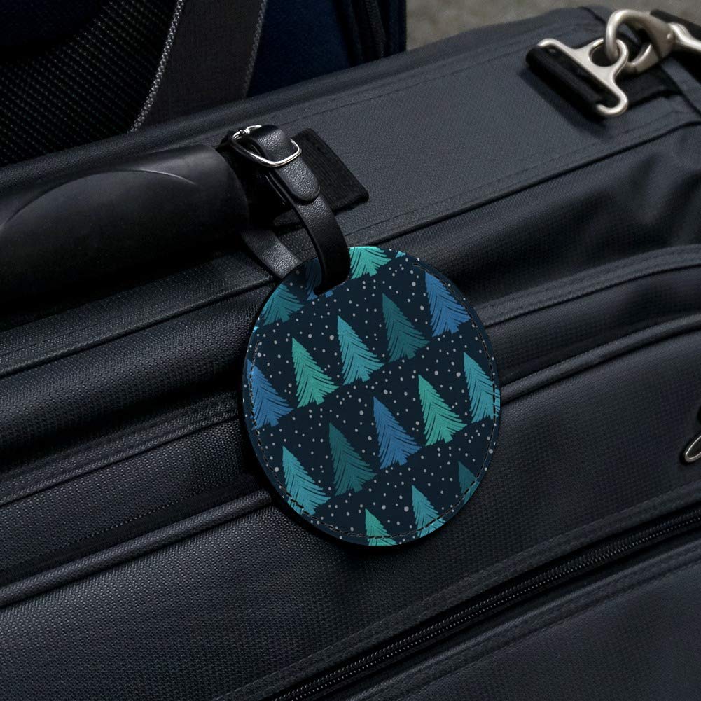 Snowflake Christmas Tree Pattern Round Leather Luggage Tag - Durable Carry-On ID Tag for Travel Bags & Suitcases - Perfect for Holiday Travel & Gift Giving