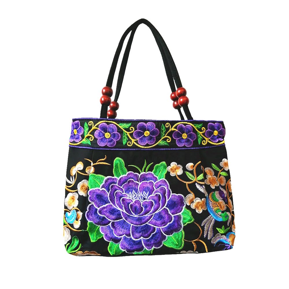 Embroidered Floral Women's Handbag Vintage Hobo Tote Purse - Ethnic Shoulder Bag for Casual Outings, Travel & Boho Fashion Accessories