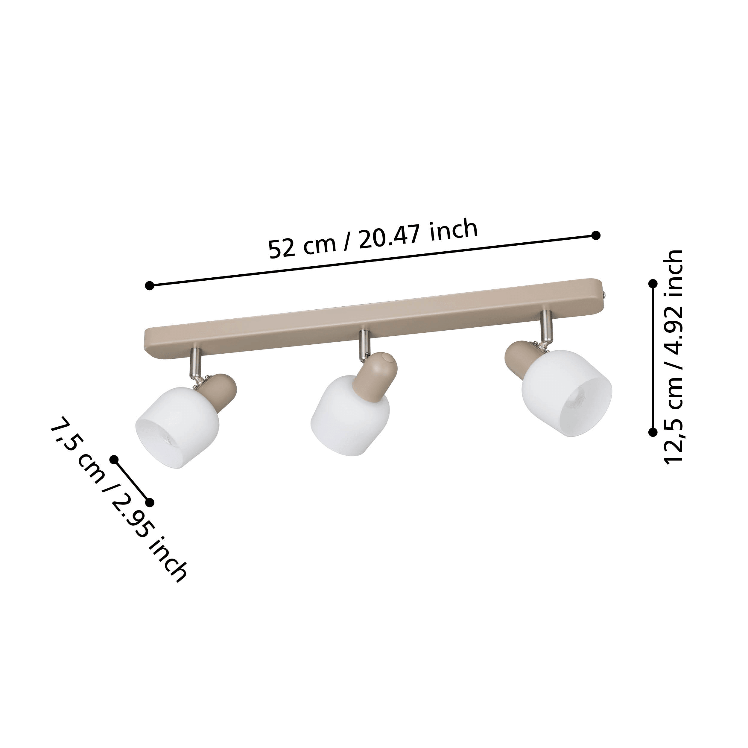 Eglo Corato 3-Light Bar Spotlight - Sand & White Glass Finish - Modern Lighting for Living Room, Bedroom, or Kitchen