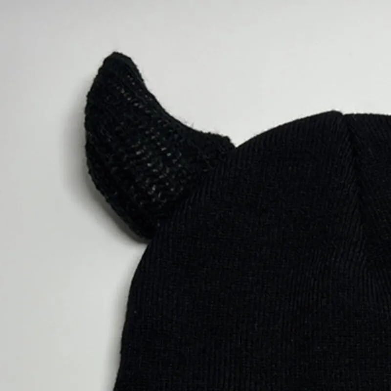 ZITEZHGO Kawaii Devil Horn Knit Beanie Hat for Women & Men - Y2K Funny Crochet Bucket Cap for Halloween Party, Cosplay & Winter Fashion