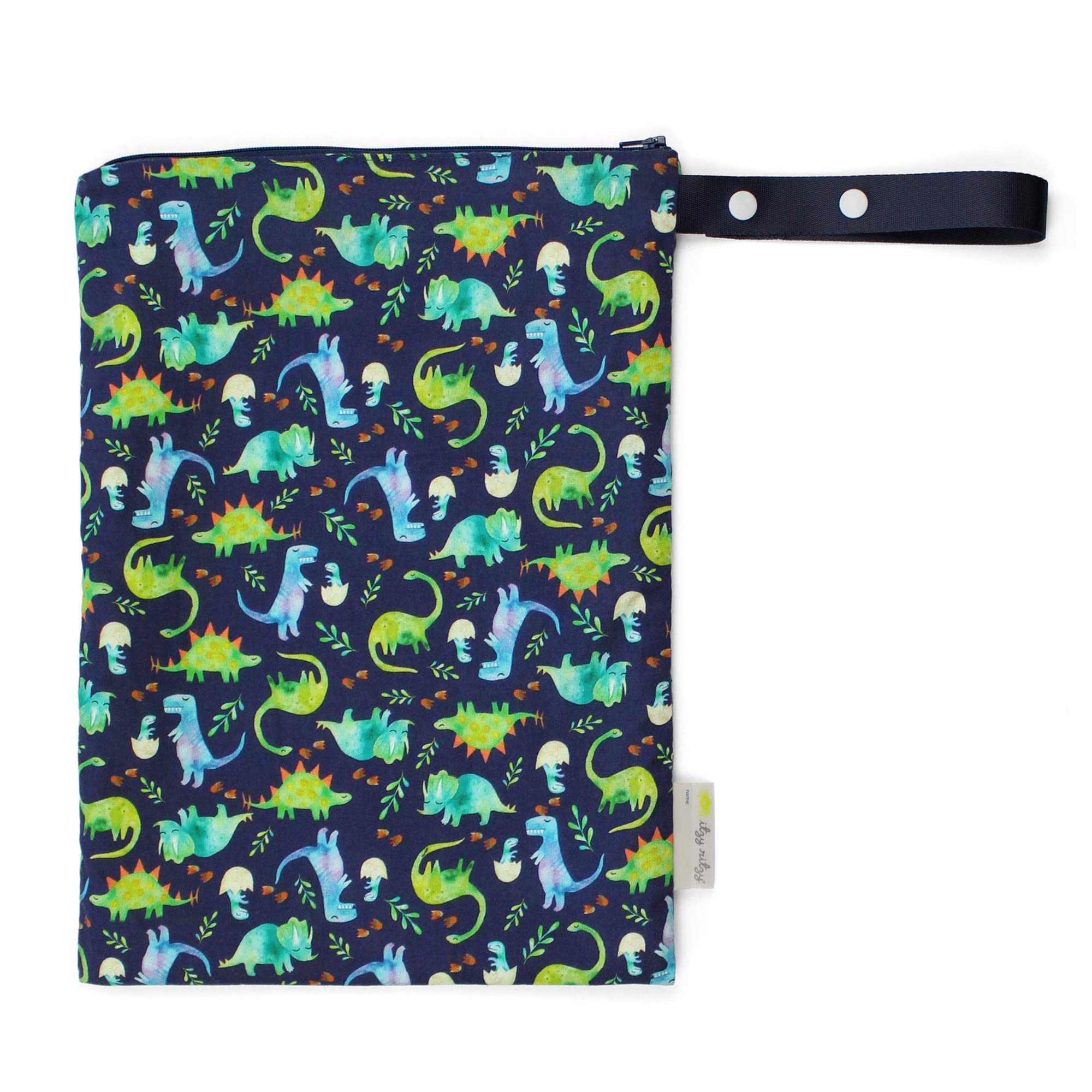 Itzy Ritzy Waterproof Wet Bag with Handle - Reusable & Washable Travel Wet Bag for Swimsuits, Diapers, Gym Clothes & Toiletries - 11”x14” Dinosaur Print - Perfect for Pool, Beach, Daycare & Sports