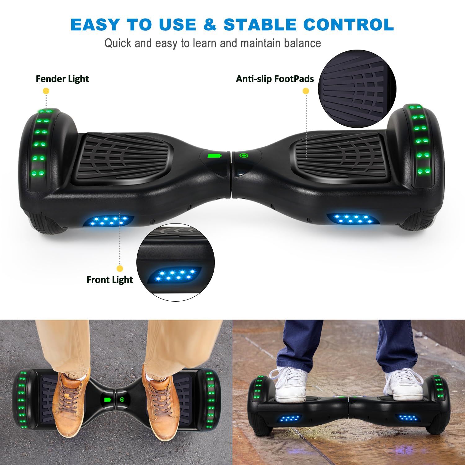 6.5 Inch Self Balancing Hoverboard with Bluetooth & LED Lights - Electric Scooter for Kids & Teens - Perfect for Commuting, Outdoor Fun & Birthday Gifts