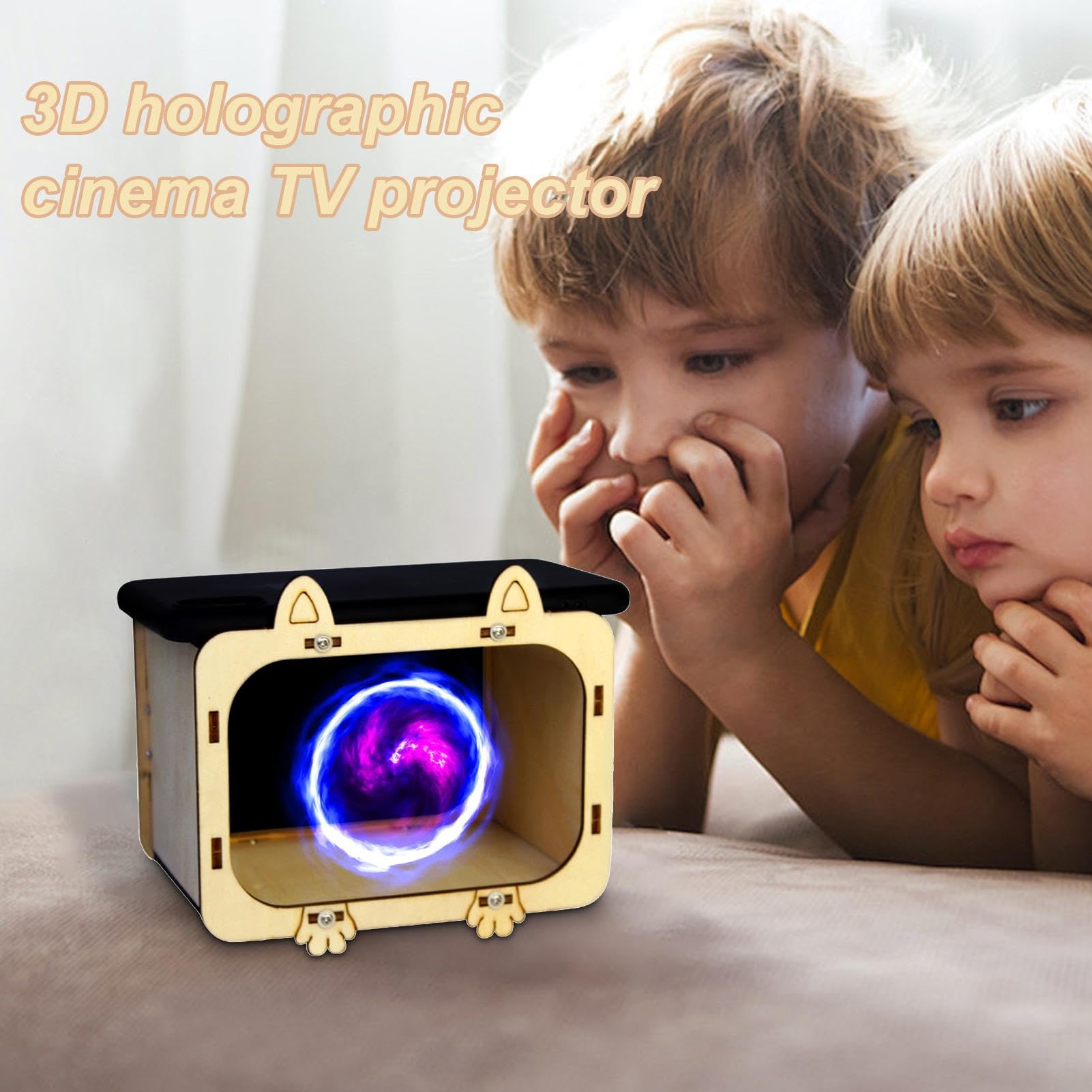 Kuxiptin Home Theater Projector - Portable Wooden Cardboard Cinema Projector with Hologram Display for Smartphone | Perfect for Movie Nights, Product Presentations & 3D Holographic Displays