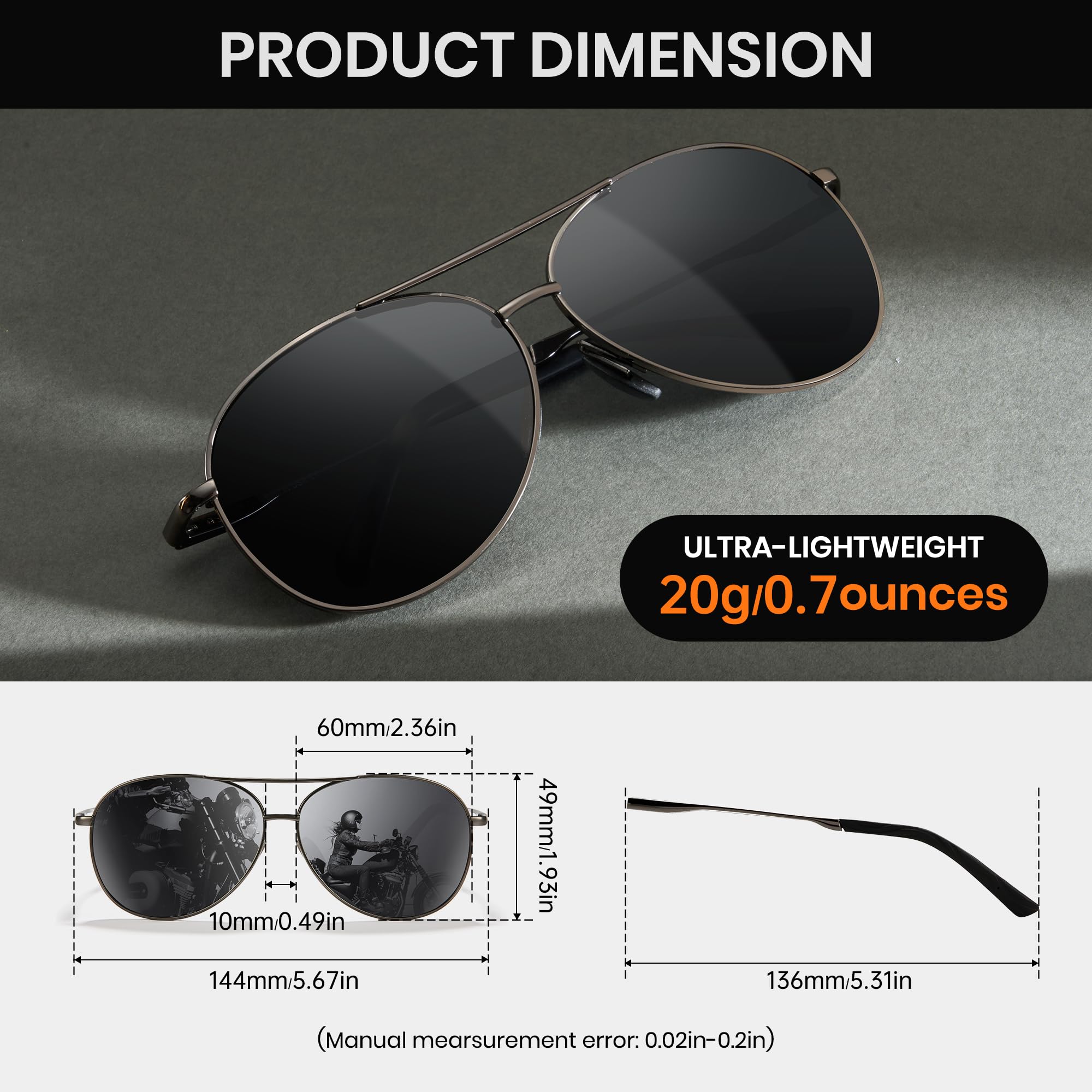 Cyxus Polarized Aviator Sunglasses for Men - UV400 Protection, Military Pilot Style - Trendy for Driving, Hiking & Outdoor Activities - Model 1489
