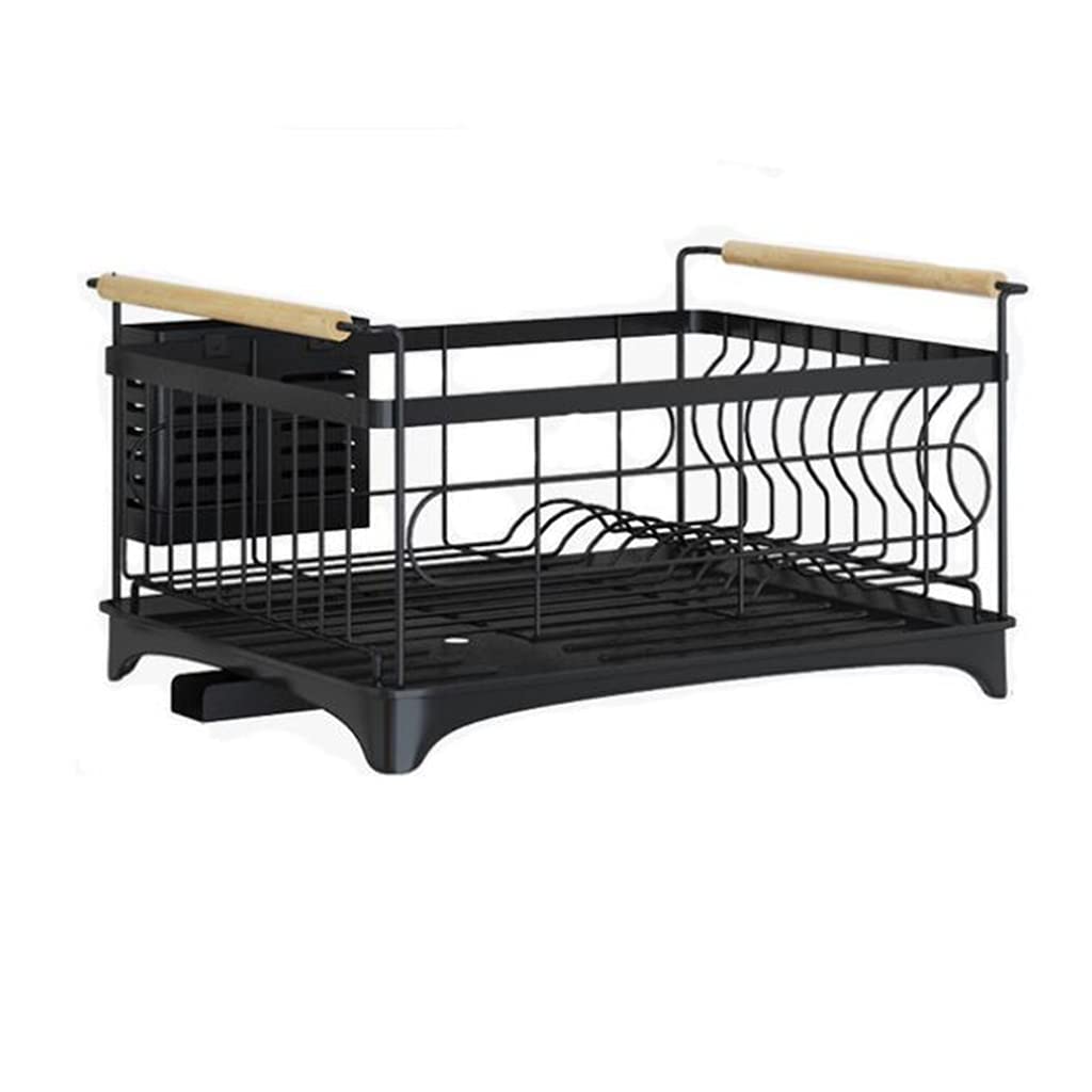 TOMYEUS Multifunctional Dish Drying Rack with Plate Holder & Storage Shelf - Space Saving Kitchen Organizer, Sink Drain Accessory - Perfect for Small Kitchens, Dish Drying & Utensil Storage (Black)