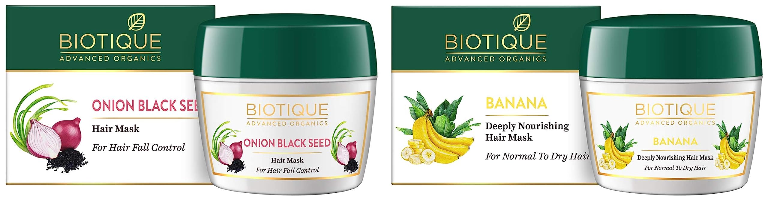 Biotique Banana & Onion Black Seed Hair Mask for Normal to Dry Hair - Deeply Nourishing & Hair Fall Control Treatment (175g x 2 Pack) | Repair Damaged Hair, Reduce Breakage - Perfect for Home Hair Care Routine