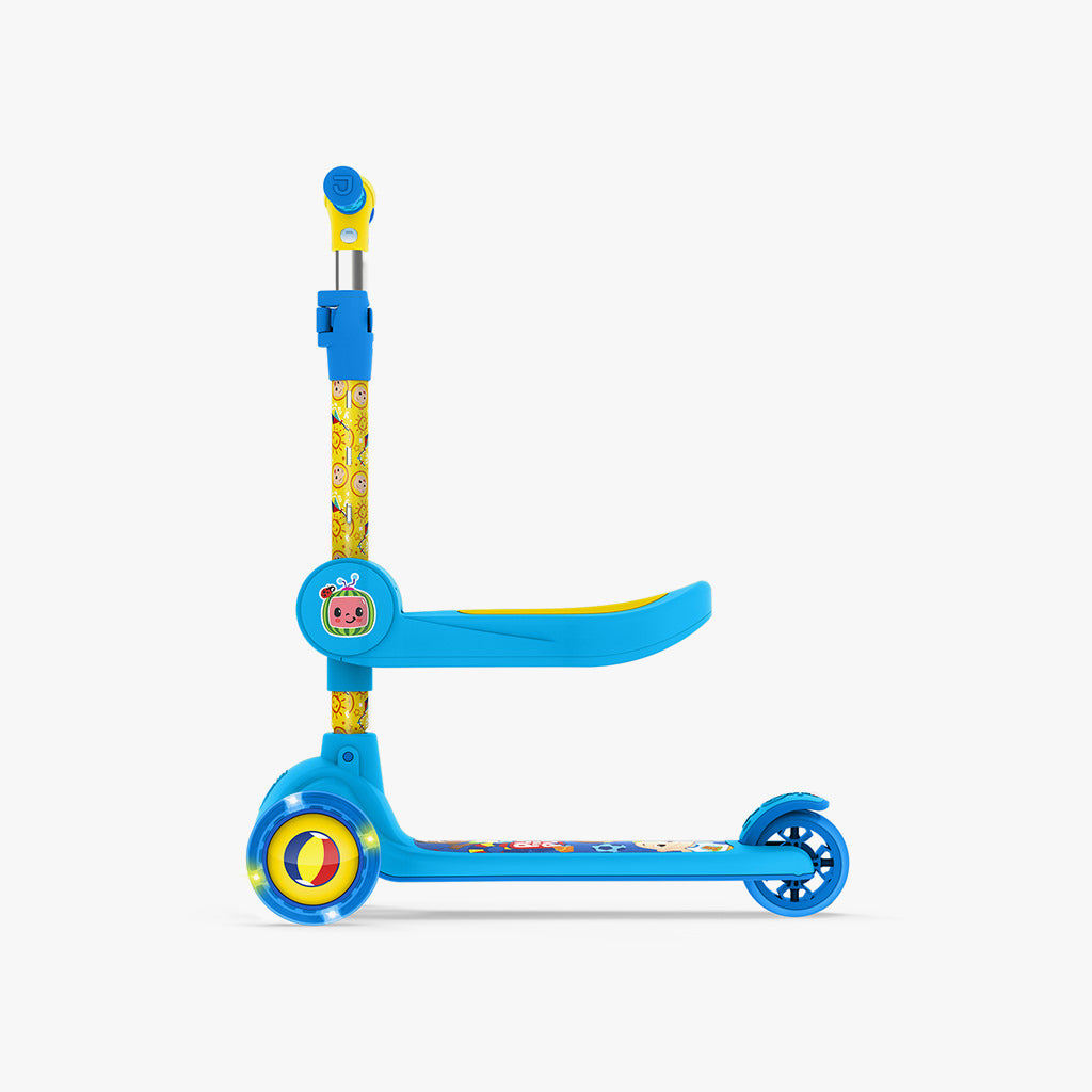 CoComelon 2-in-1 Kids Kick Scooter with Adjustable Handlebar - Lightweight Foldable Toddler Scooter for Boys & Girls Ages 2-5 Years - Perfect for Outdoor Play, Park Rides & Backyard Fun