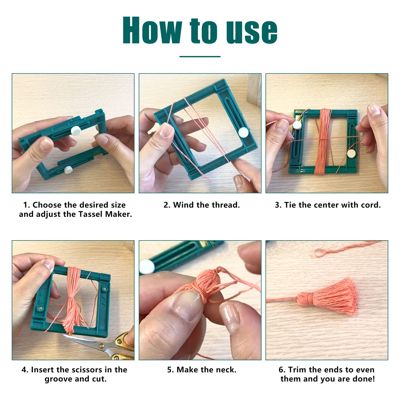 CDIYTOOL 4Pcs Green Plastic Adjustable Tassel Maker Kit - DIY Craft Tool for Kids & Adults (3.94 x 3.94 Inches) - Perfect for Jewelry Making, Keychains, Home Decor & Gift Wrapping Accessories