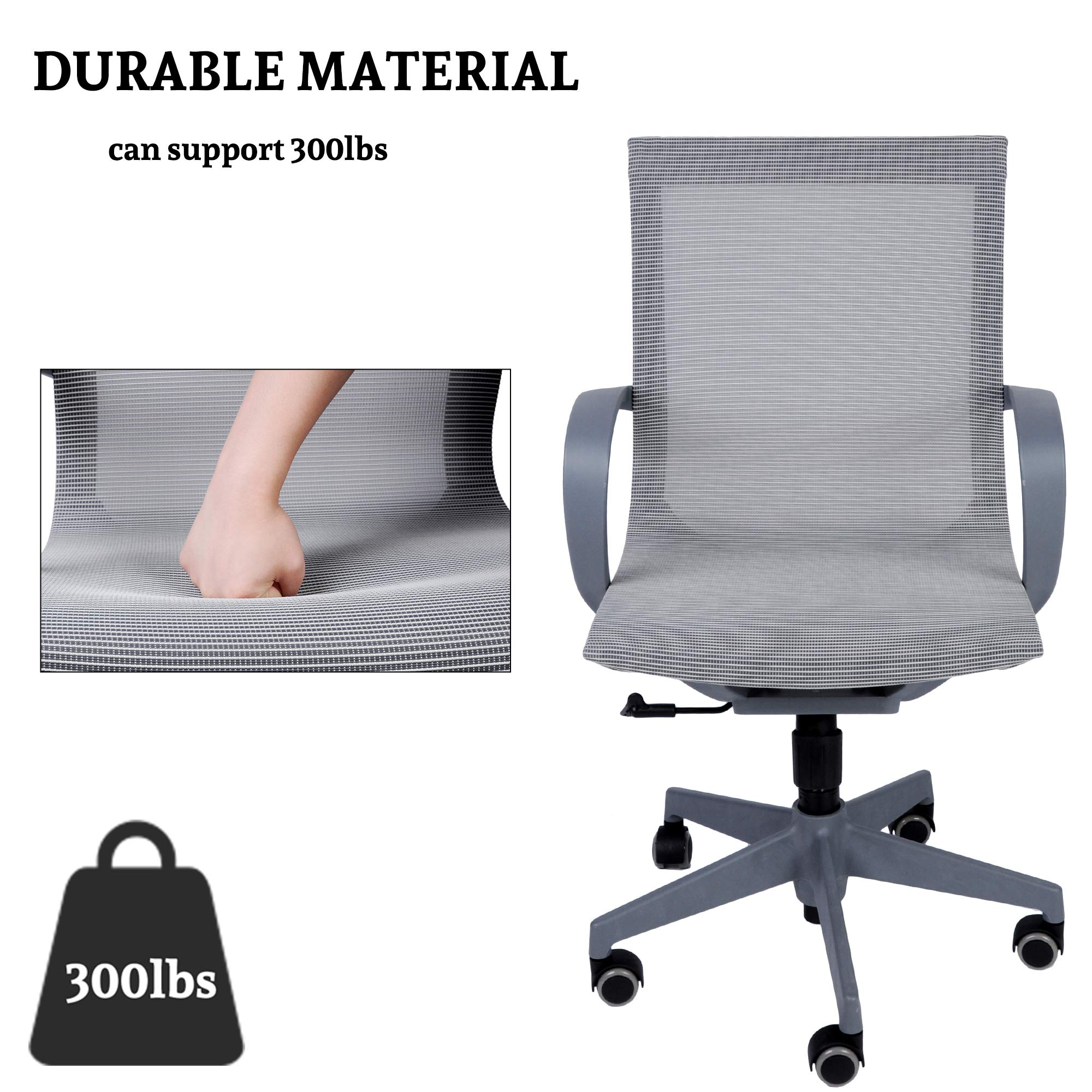 Ergonomic Mesh Office Chair with Adjustable Height & Lumbar Support - 300LB Capacity Swivel Computer Desk Chair for Home, Conference & Work - Breathable Mid Back Design for Comfort (Grey) - Perfect for Long Hours of Sitting, Gaming & Remote Work