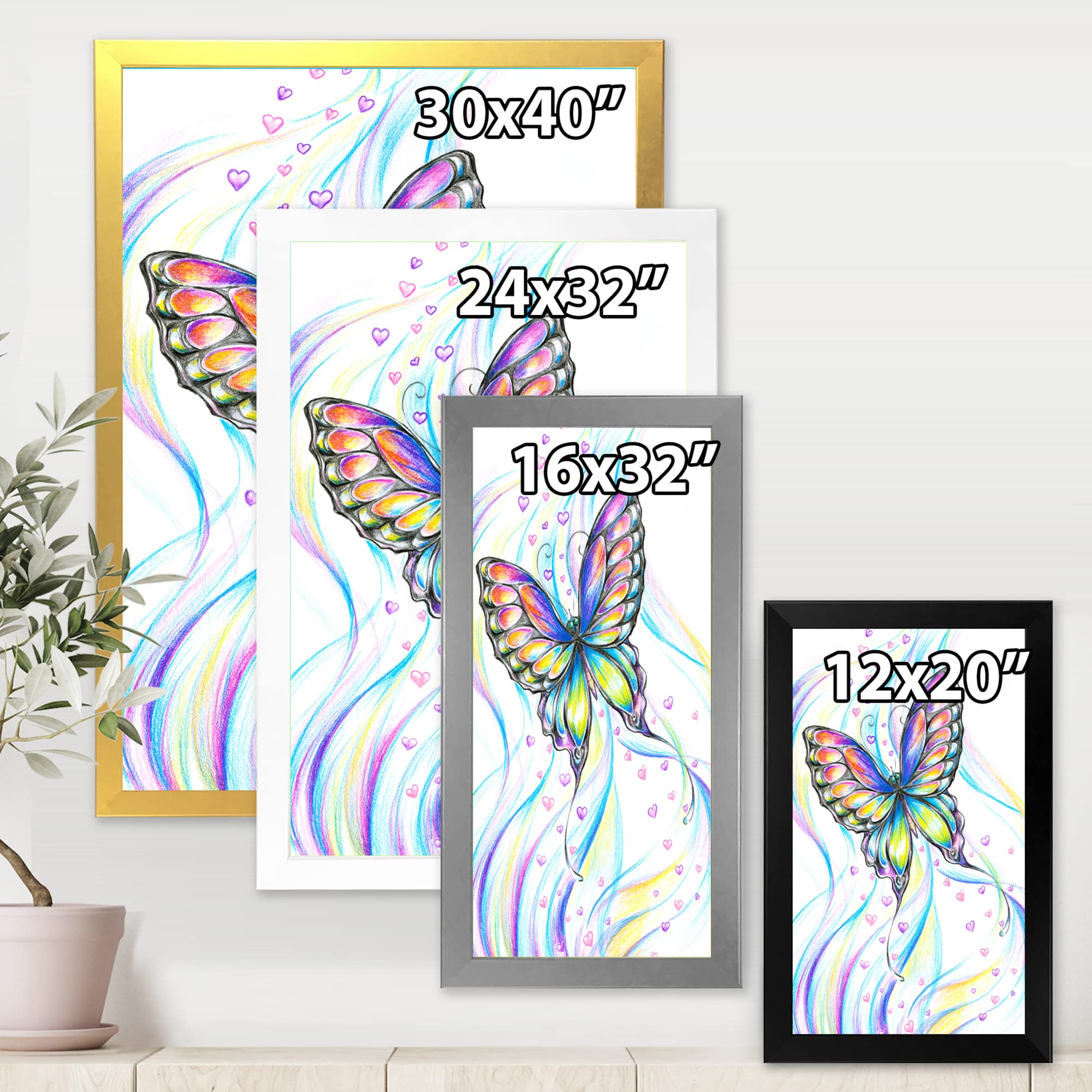 **DesignQ Iridescent Butterfly Traditional Framed Wall Art - Elegant Home Decor for Living Room, Bedroom & Office**