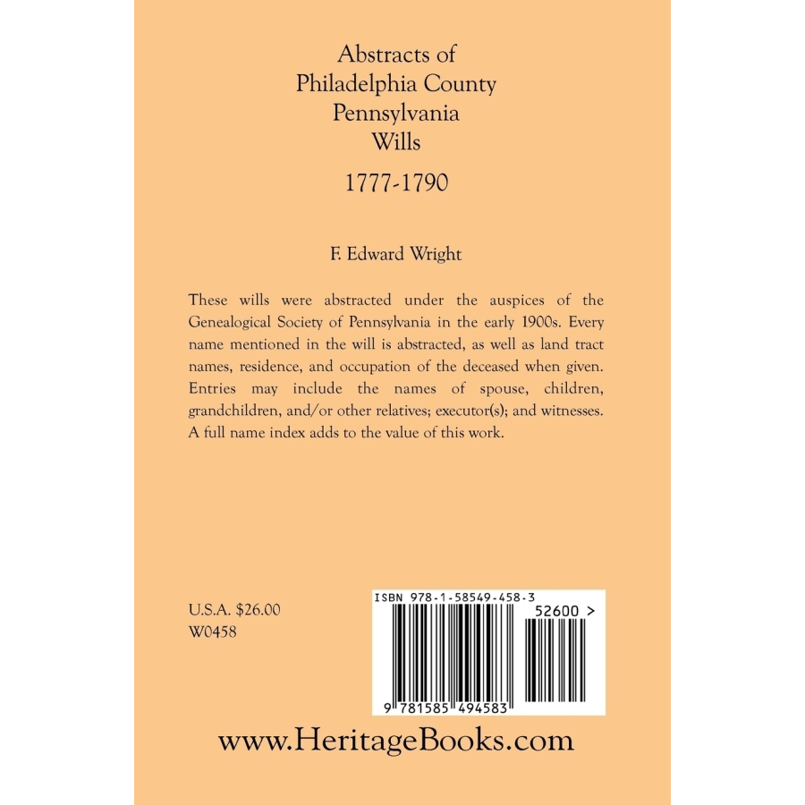 Abstracts of Philadelphia County, Pennsylvania Wills 1777-1790 | Historical Genealogy Records for Ancestry Research & Family History