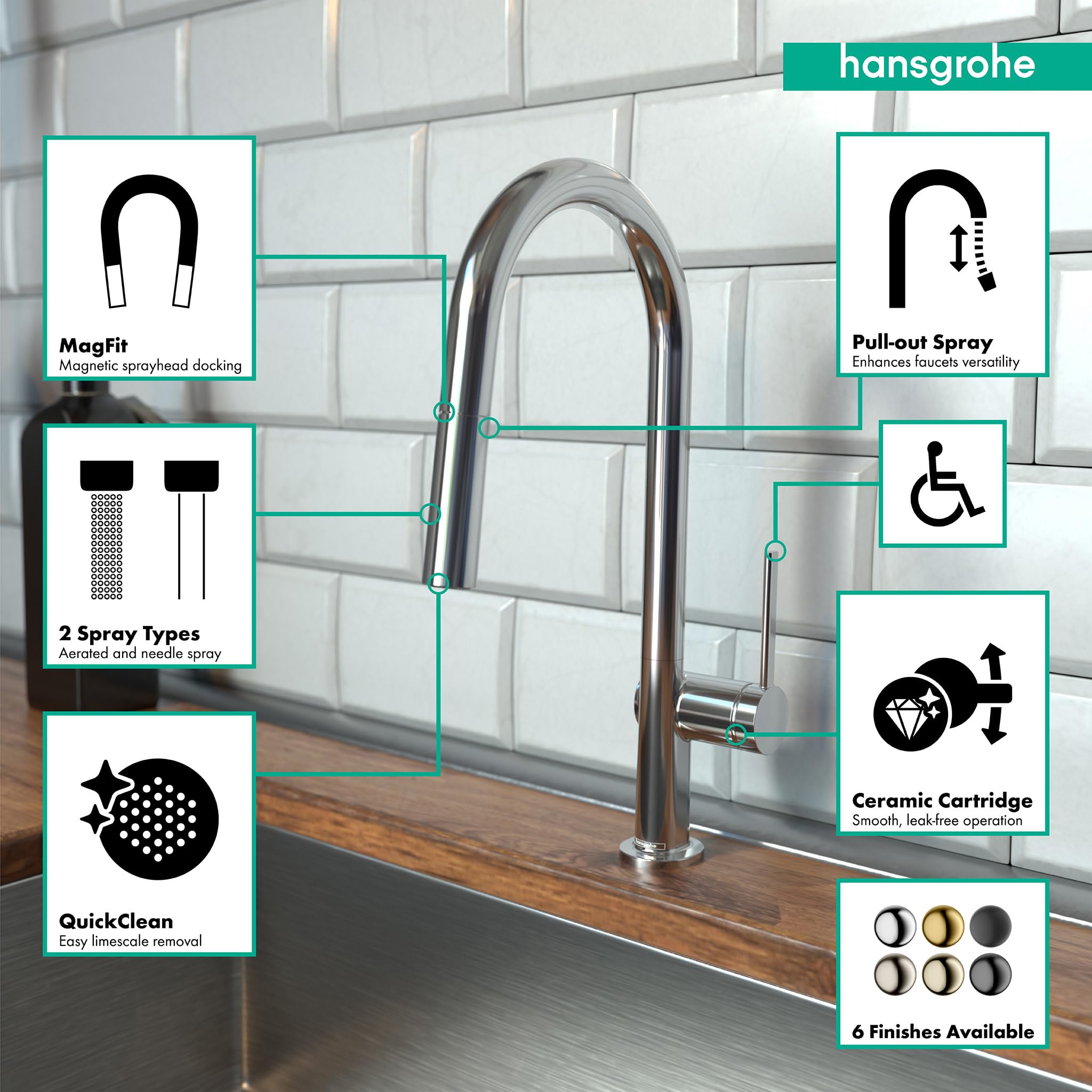 hansgrohe Talis N Chrome High Arc Pull Down Kitchen Faucet with Magnetic Docking Spray Head, Durable Chrome Finish, Ideal for Modern Kitchen Sinks and Food Prep Stations