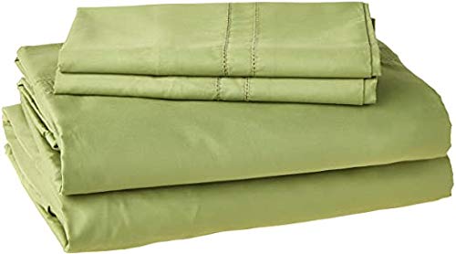 Premium 100% Cotton 400 Thread Count Twin Sleeper Sofa Bed Sheet Set - Moss Green Solid Color - 4 Piece Fits Mattresses Up to 7