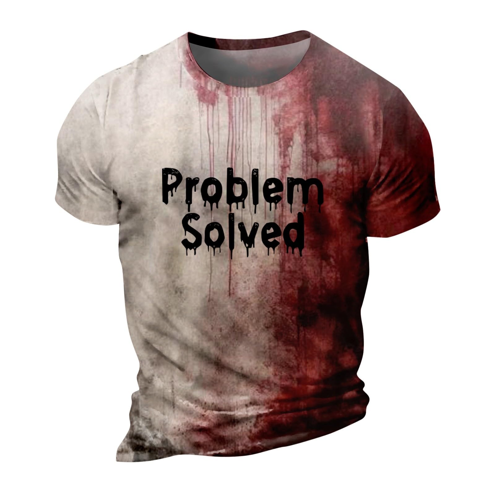Men's 'Problem Solved' Funny Bloody Halloween T-Shirt - Horror Novelty Shirt for Costume Parties & Scary Pranks