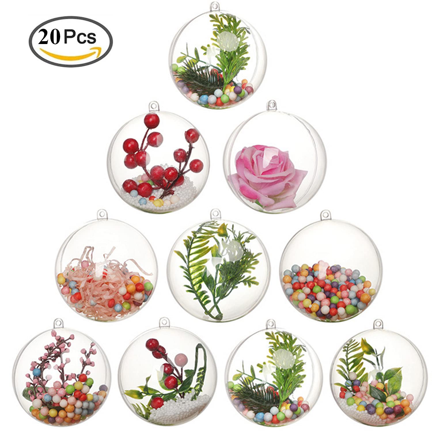 20 Pack Clear Plastic Fillable Christmas Ornament Balls - 50mm DIY Transparent Baubles for Tree Decorations, Wedding, Party, New Year Gifts & Home Decor | Perfect for Holiday Crafts, Gift Filling & Festive Celebrations
