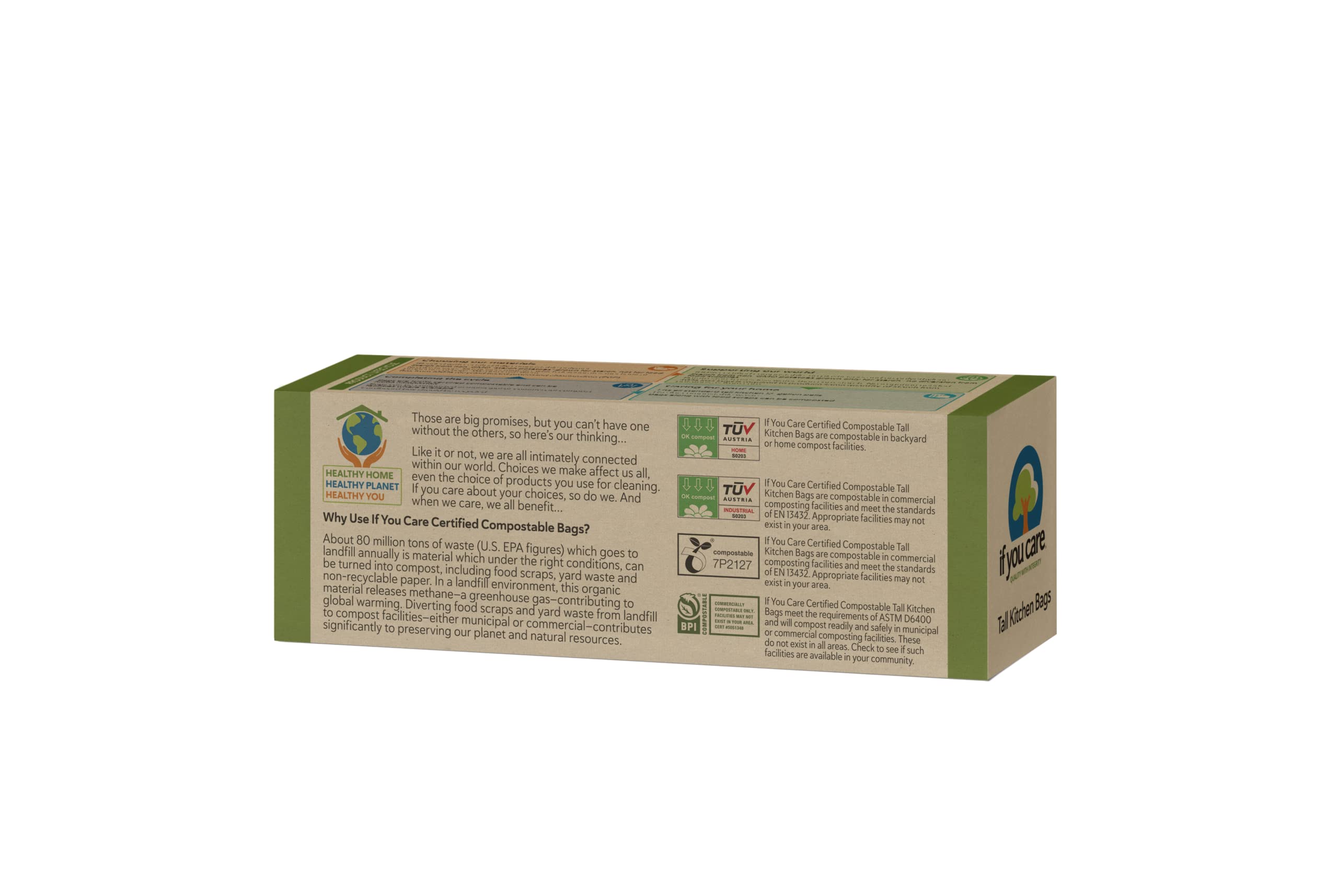If You Care 13 Gallon Tall Kitchen Trash Bags, 12 Count - Eco-Friendly, Compostable, Strong & Leak-Proof for Home, Office & Commercial Use