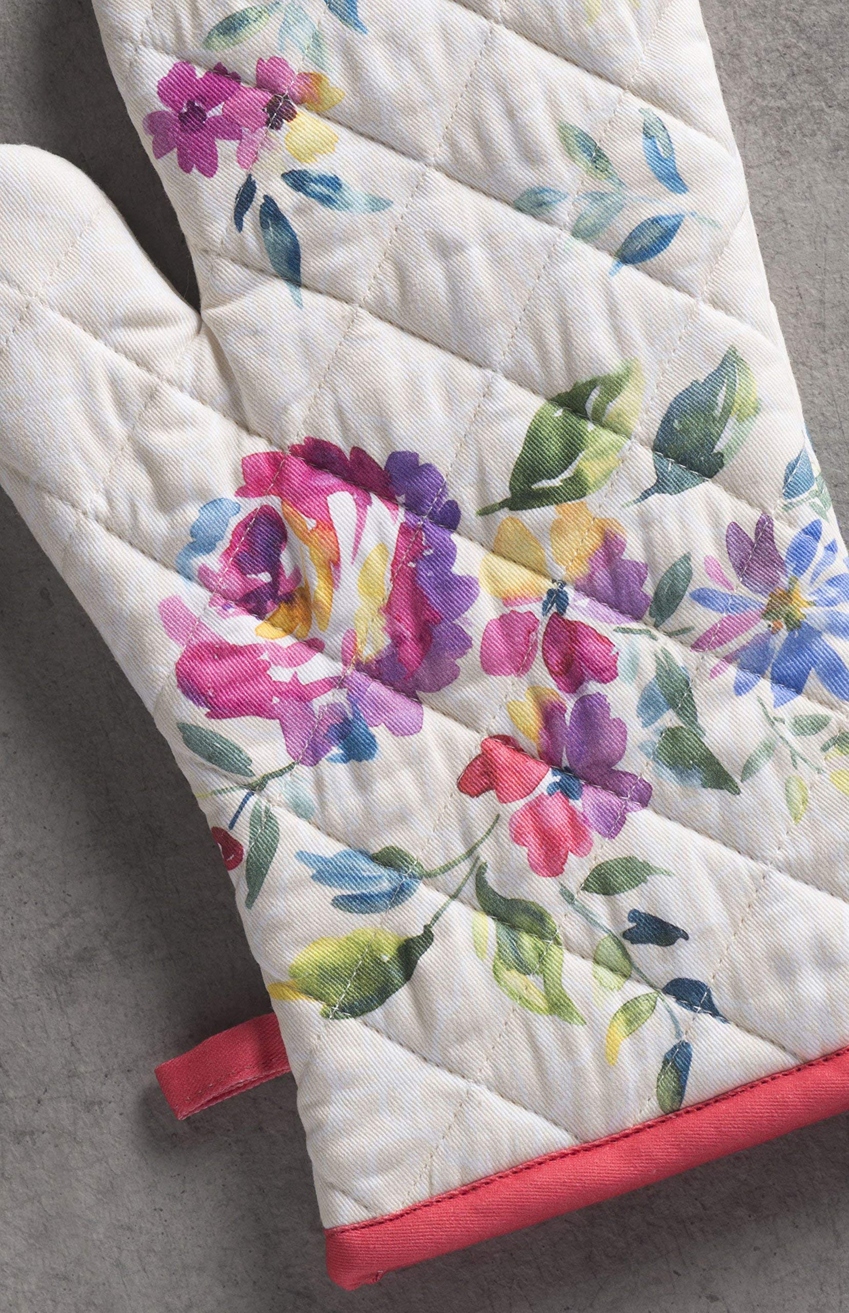 Maison d'Hermine Rose Garden Kitchen Bundle Set - 100% Cotton Apron (27.5x31.5 Inches) & Oven Mitt (7.5x13 Inches) with Pot Holder (8x8 Inches) - Perfect for Baking, Cooking & Home Decor