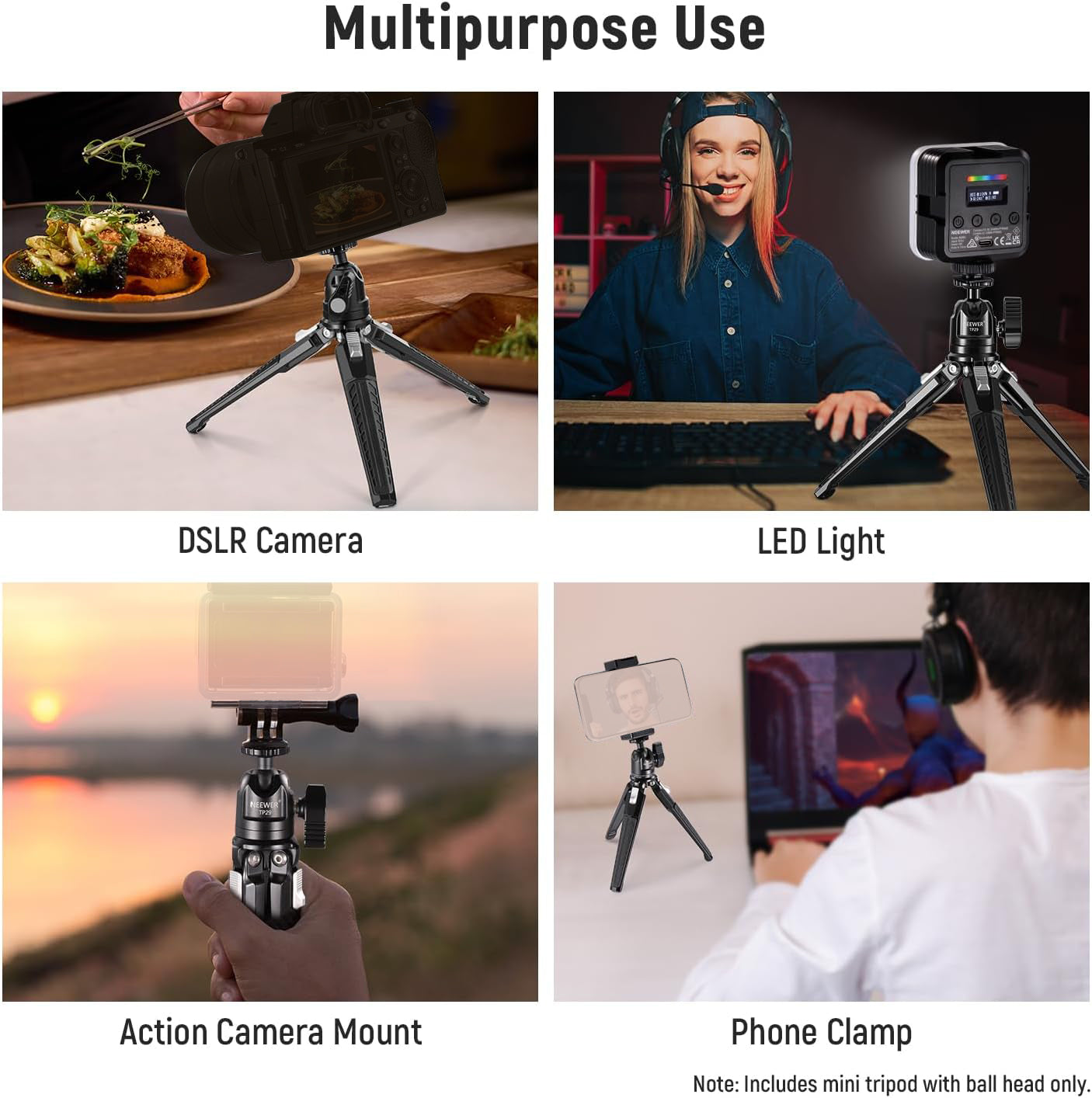 NEEWER TP29 Compact Metal Mini Tripod Stand for DSLR Camera, Smartphone, Webcam - Perfect for Vlogging, Live Streaming, Photography & Video Shooting