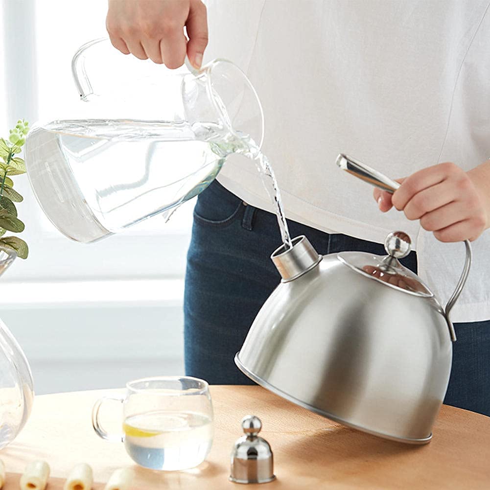 Premium Stainless Steel Whistling Tea Kettle - 2.3L Heavy Duty Stovetop Kettle for Gas & Induction Cooktops - Silver Whistle Teapot for Perfect Tea Brewing | Ideal for Home Kitchen, Camping & Office Use