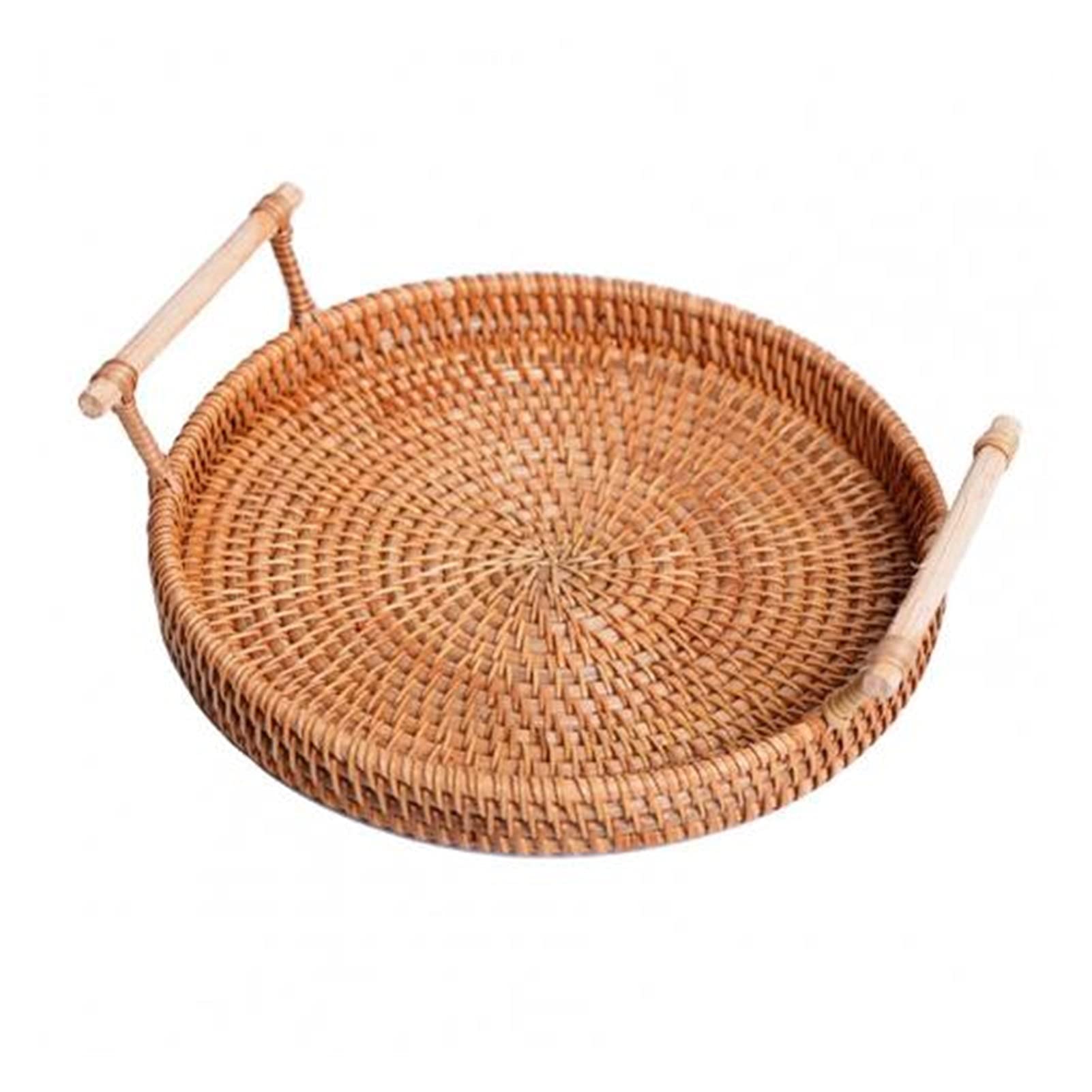 Hand-Woven Rattan Tray - Round Woven Storage Basket for Fruits, Snacks, and Home Decor - Perfect for Living Room, Kitchen, and Dining Table (Color: Medium)
