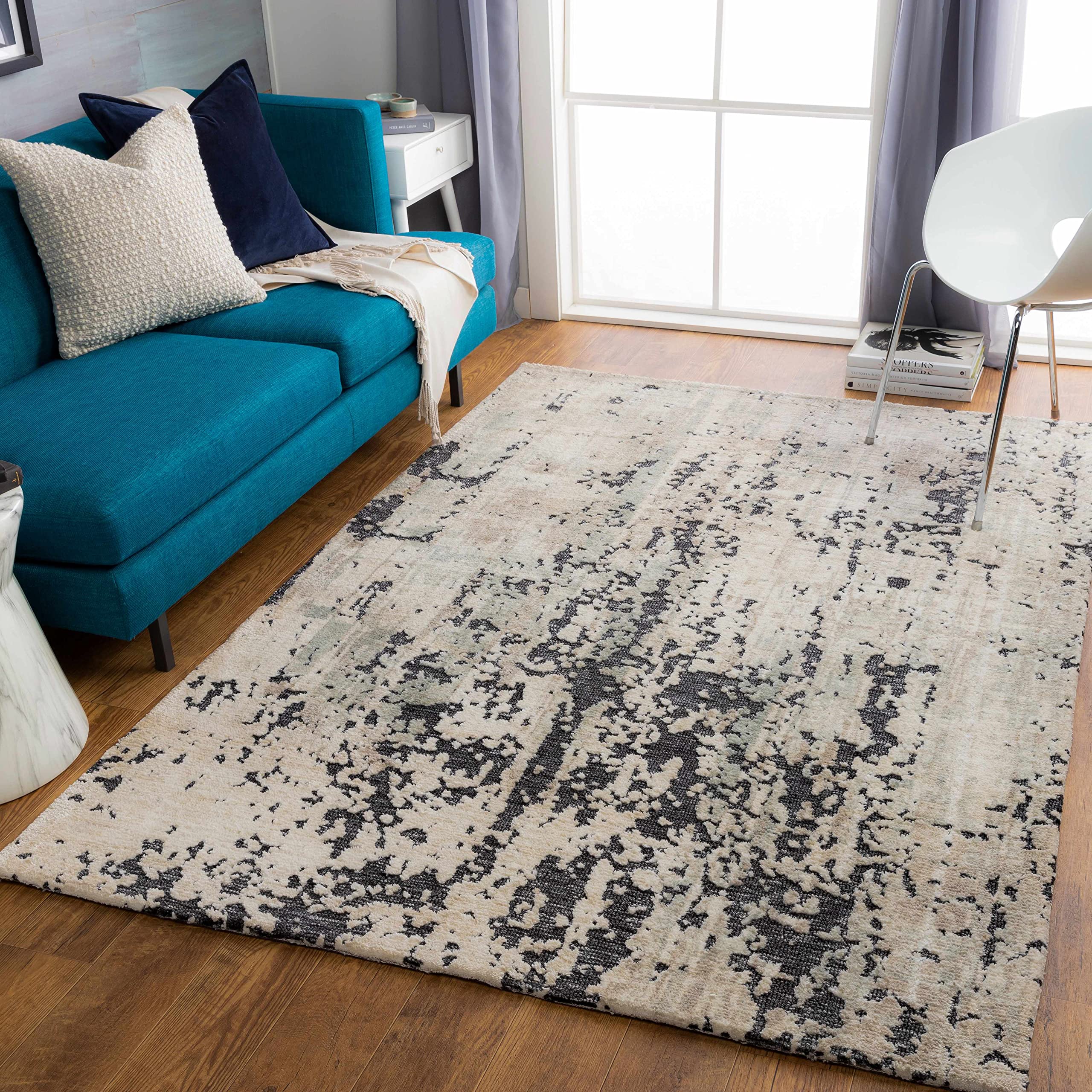 Modern Hauteloom Dundry Area Rug for Living Room & Bedroom - Soft Contemporary Design in Charcoal, Gray & Peach - 2' x 3' - Perfect for Cozy Home Decor, Apartment Styling & Office Spaces