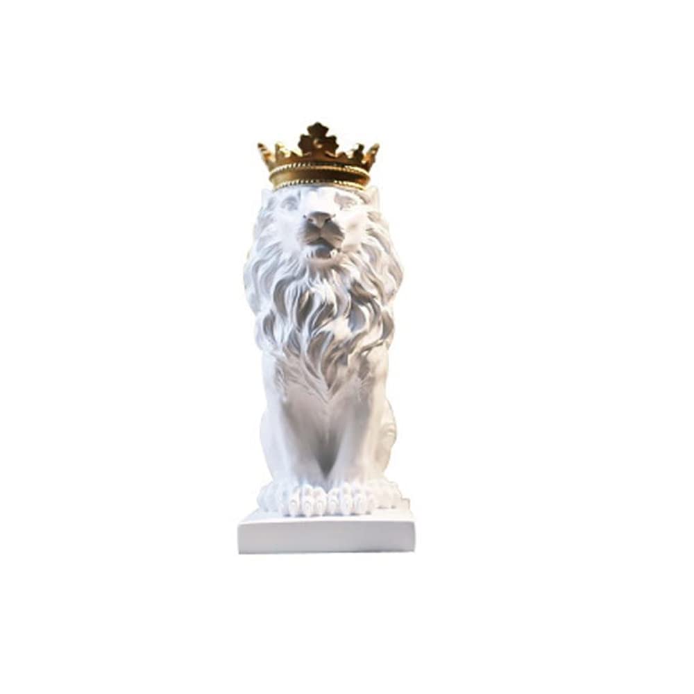 Golden Lion Statue Resin Figurine - 5.5x7.5x13.8 Inch White Desktop Decoration for Home Office, Bookshelf & Gift | Mavoorick Creative Animal Sculpture, Artist Decor