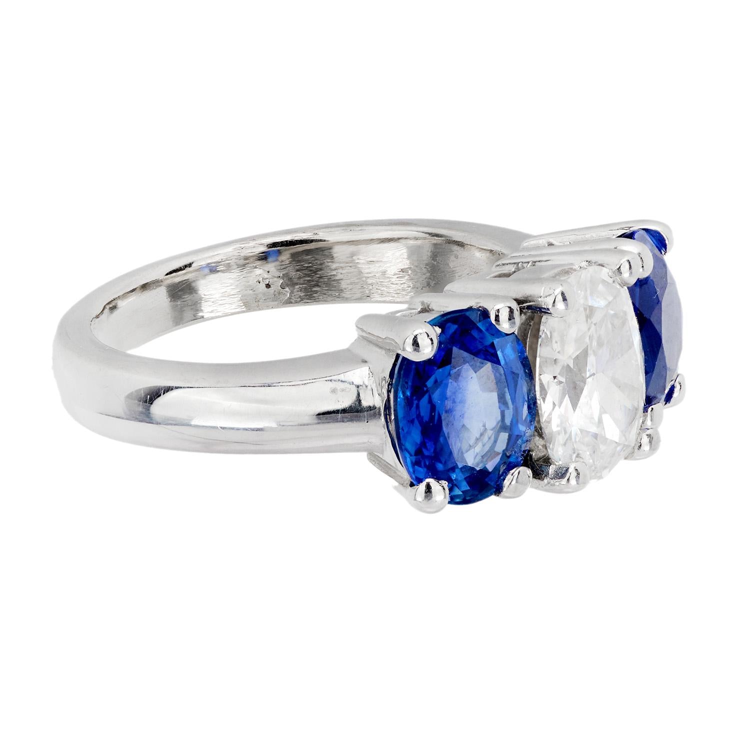 14K Gold Diamond and Sapphire Three Stone Ring for Women - Elegant Vintage Style Jewelry for Engagement, Wedding, Anniversary Gifts