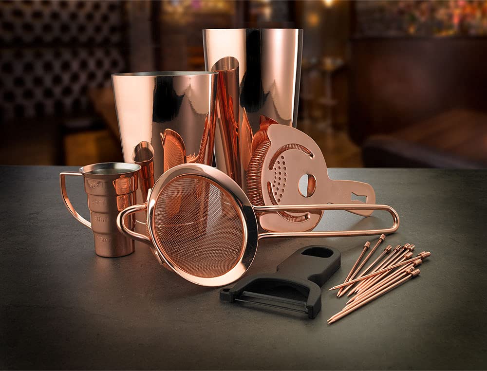 Premium Barfly Copper Cocktail Kit - Professional Martini Shaker Set for Home Bars & Mixology Enthusiasts - Perfect for Cocktail Parties, Home Entertaining & Bartending Practice
