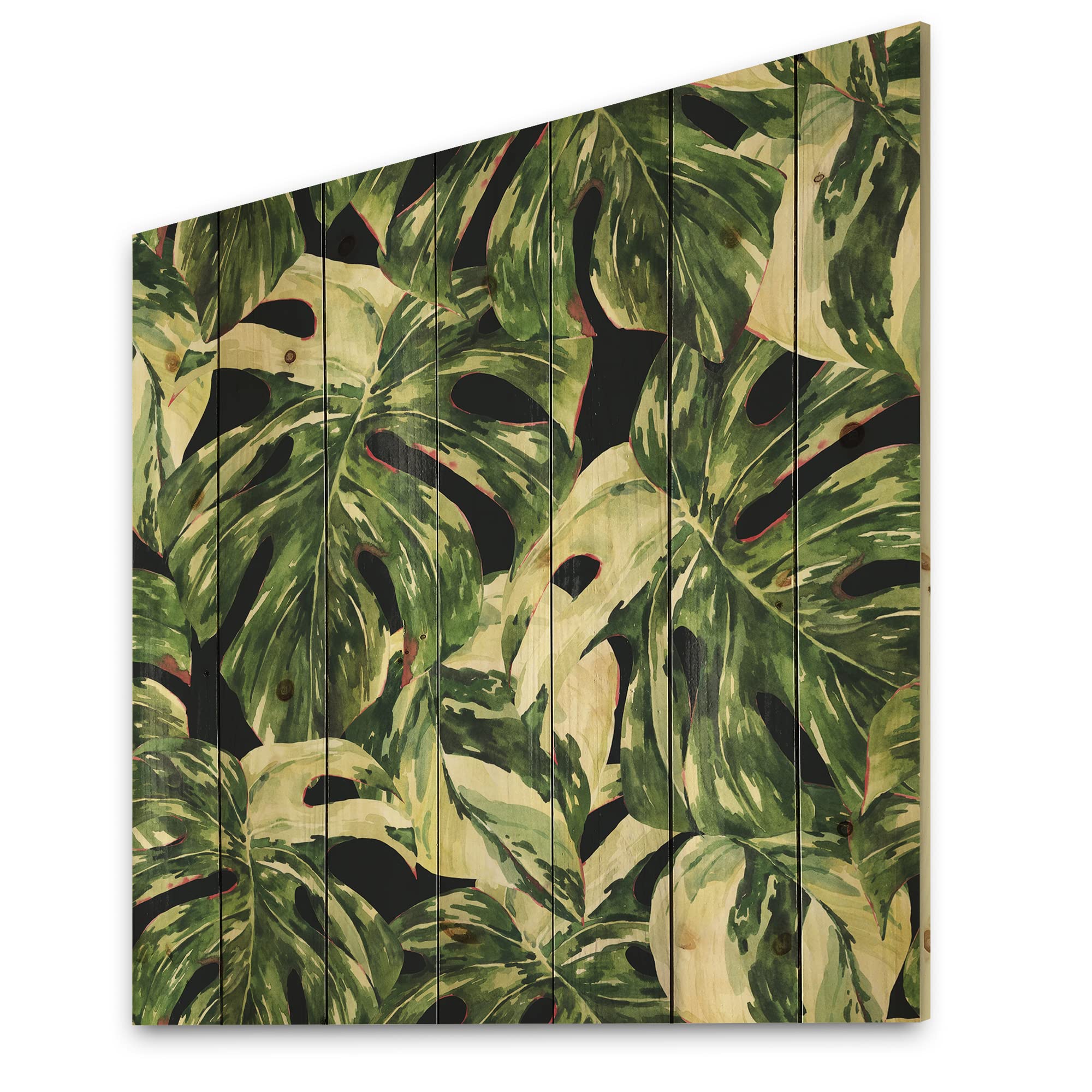 Exotic Tropical Leaf Wall Decor - Natural Pine Wood Art with Large Floral Prints, Green Wooden Wall Panels for Living Room, Bedroom & Office Decoration