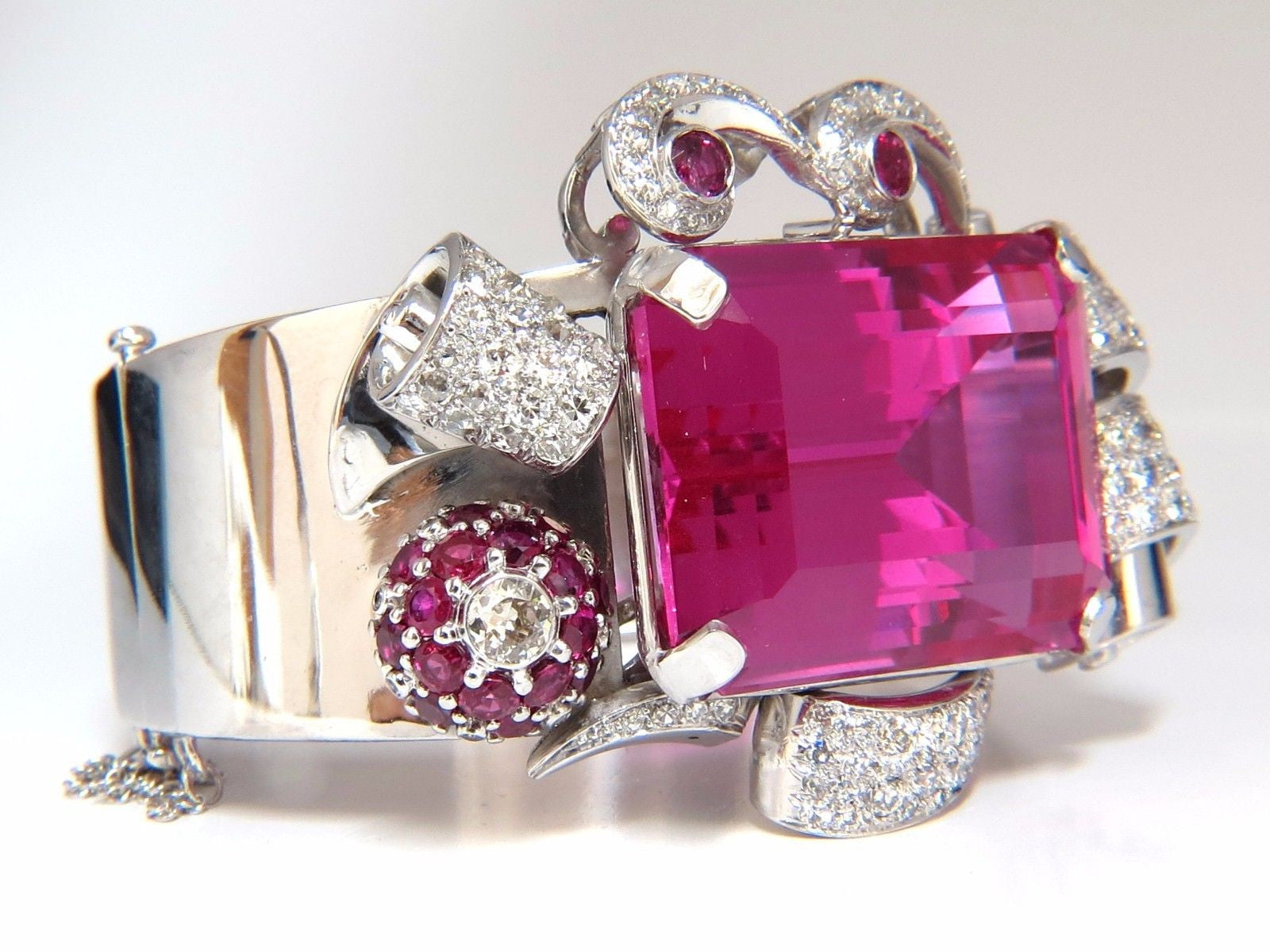 Elegant Pink Sapphire Diamond Ruby Bangle Bracelet - Parisian Deco Style for Women | Perfect for Weddings, Parties & Special Occasions