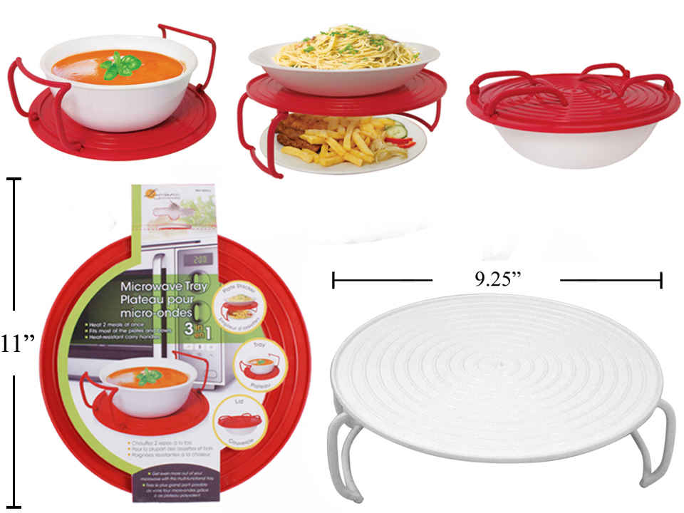 LUCIANO GOURMET 3-in-1 Microwave Tray Set - BPA-Free Plastic Microwave Plate with Cover & Steamer - Perfect for Reheating, Cooking & Serving Meals