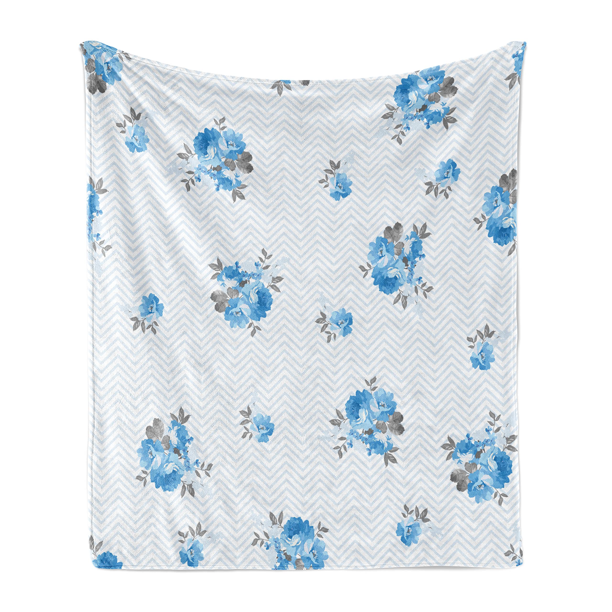 Ambesonne Blue Rose Floral Throw Blanket - Soft Flannel Fleece Couch Cover 50