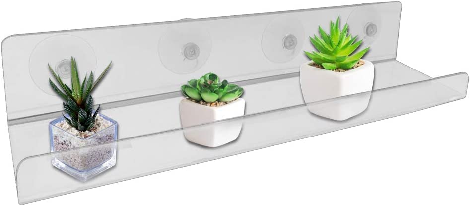 15 Inch Acrylic Ledge Suction Cup Shelf - Clear Window Mounted Plant Shelf for Succulents, Flowers & Herbs | Indoor Window Planter Display for Kitchen, Bathroom & Living Room Decor