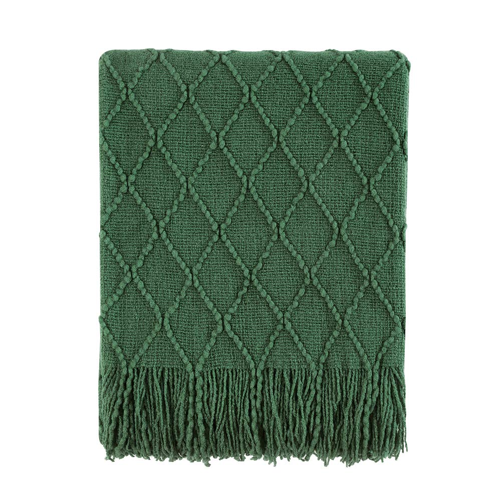 BOURINA Green Knitted Throw Blanket 50x90 Inches - Ultra Soft Textured Solid Blanket for Sofa, Couch, Bed - Cozy Decorative Cover for Living Room, Bedroom & Outdoor Use