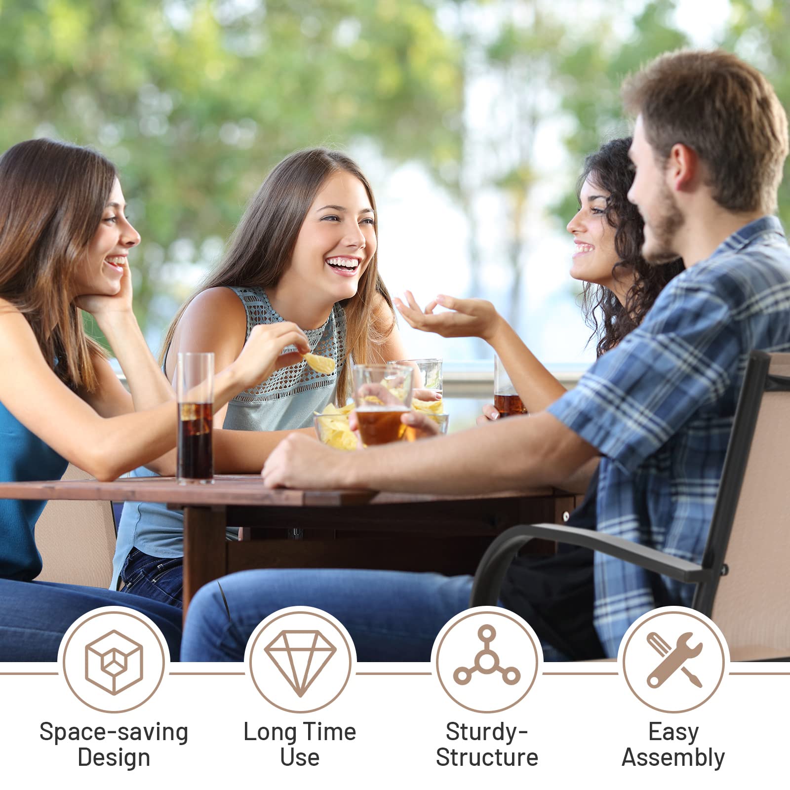 Tangkula Set of 4 Stackable Patio Dining Chairs with Armrests - Rust-Resistant Steel Frame & Quick-Drying Fabric - Outdoor Bistro Chairs for Backyard, Garden, Lawn, Poolside & Restaurant Use