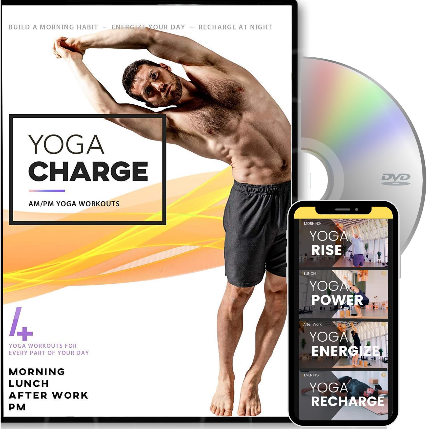 Yoga Charge - AM/PM Yoga Videos for Morning Energy, Power Yoga for Weight Loss, Restorative Yoga & Evening Yoga for Better Sleep | 4 Stackable 15-Minute Workouts to Build Daily Yoga Routine | Perfect for Home, Office & Travel Fitness
