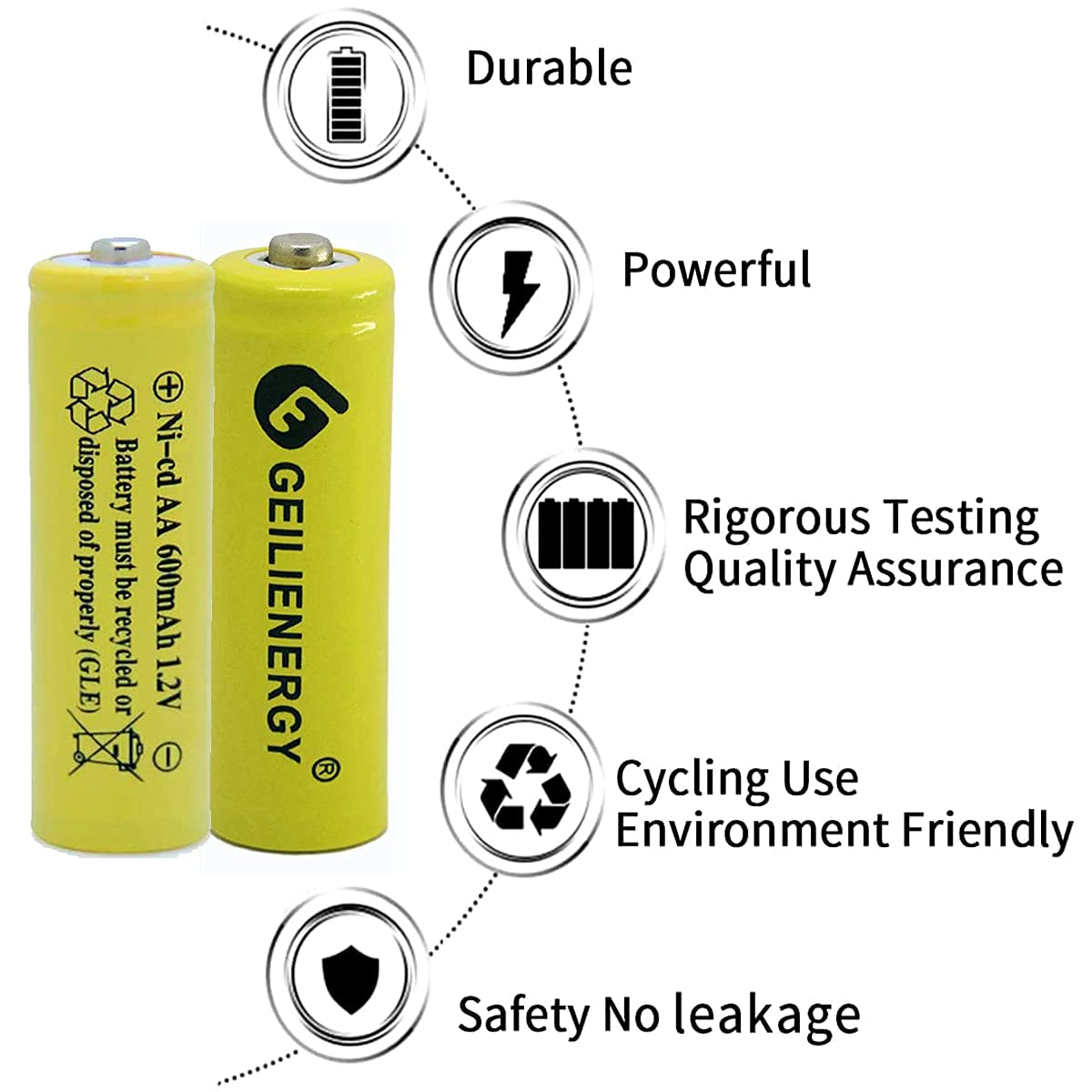OXWINOU AA Ni-Cd 600mAh 1.2V Rechargeable Batteries (4-Pack, Yellow) - for Solar Lights, Garden Lights, Remote Controls, Computer Mice - Perfect for Outdoor & Home Use