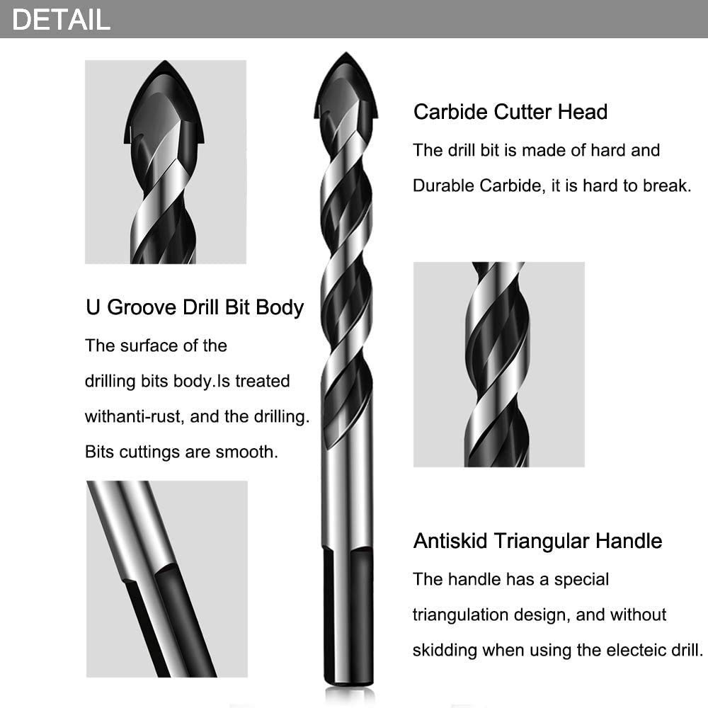 12Pcs Tile Drill Bits Set - Triple-Fluted Drill Bits for Tile, Wood, Porcelain, Glass, Concrete & Brick Walls - Masonry Cutter Set for DIY Home Improvement & Professional Construction Projects