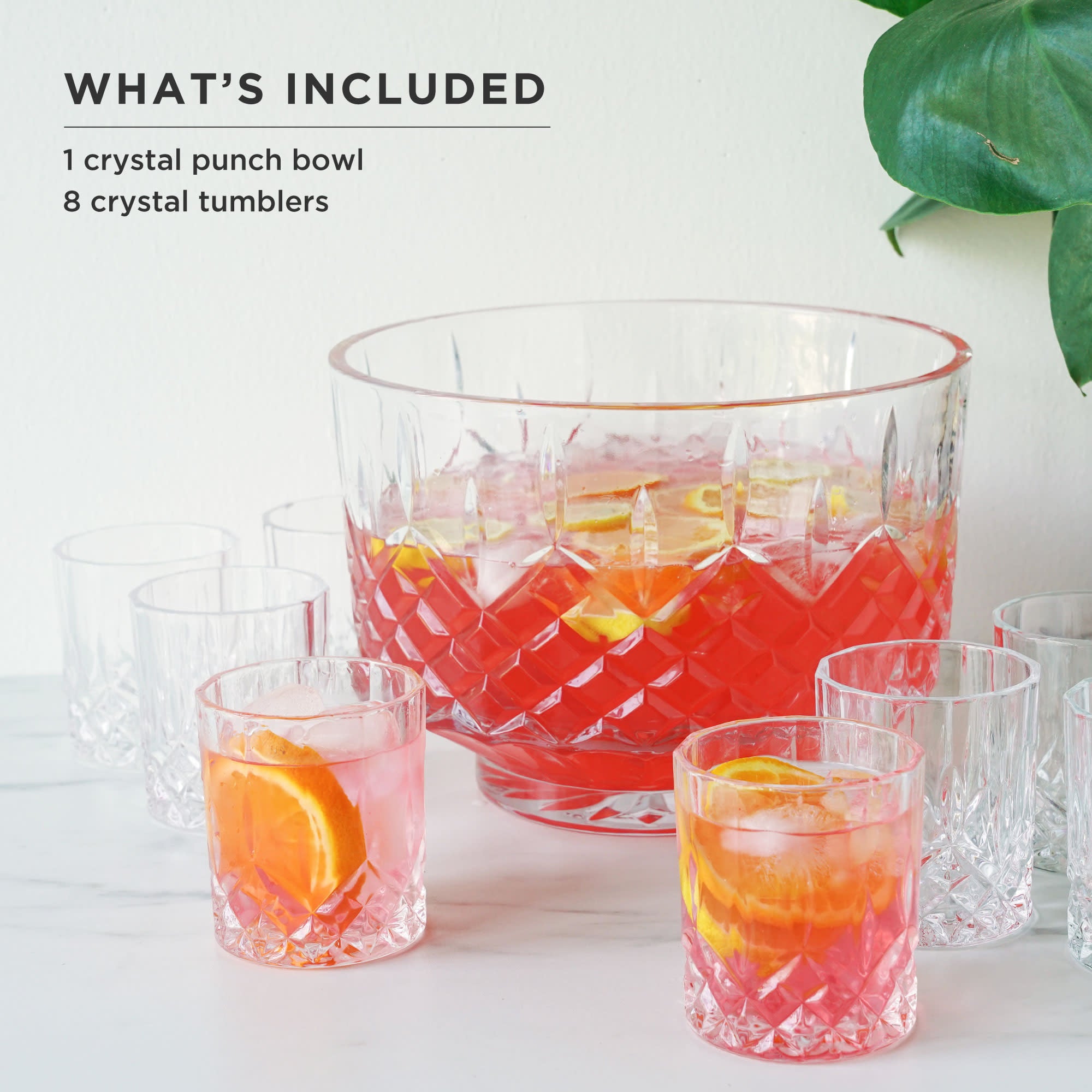Admiral Crystal Punch Bowl and Tumbler Set - Elegant Glass Serving Set for Parties, Weddings & Entertaining - 12-Piece Drinkware Collection for Cocktails, Punch & Beverages