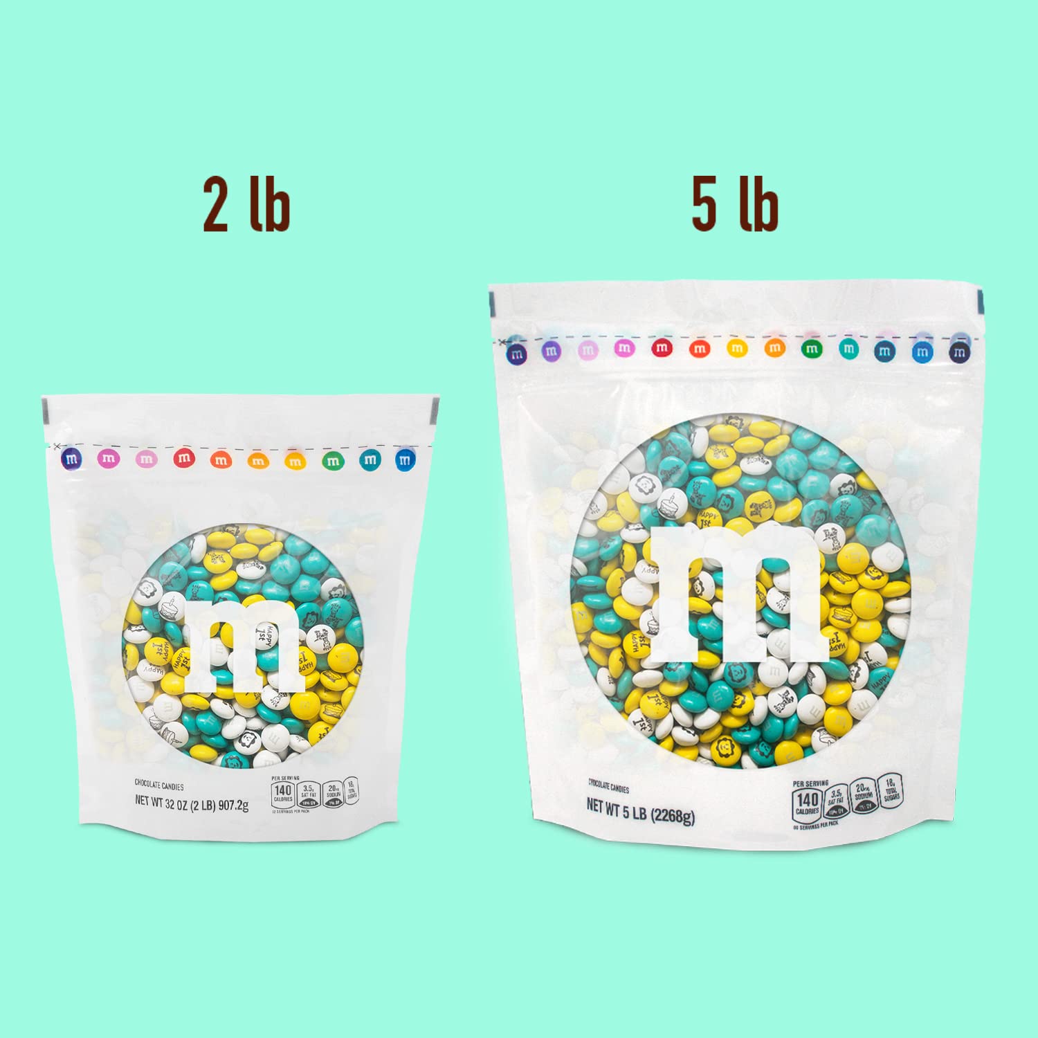 **M&M'S 1st Birthday Milk Chocolate Candy – 5lbs Baby-Themed M&M'S in Aqua, Yellow & White – Perfect for Dessert Tables, Candy Bars & DIY Party Favors – Great for Birthday Celebrations, Baby Showers & Special Events**