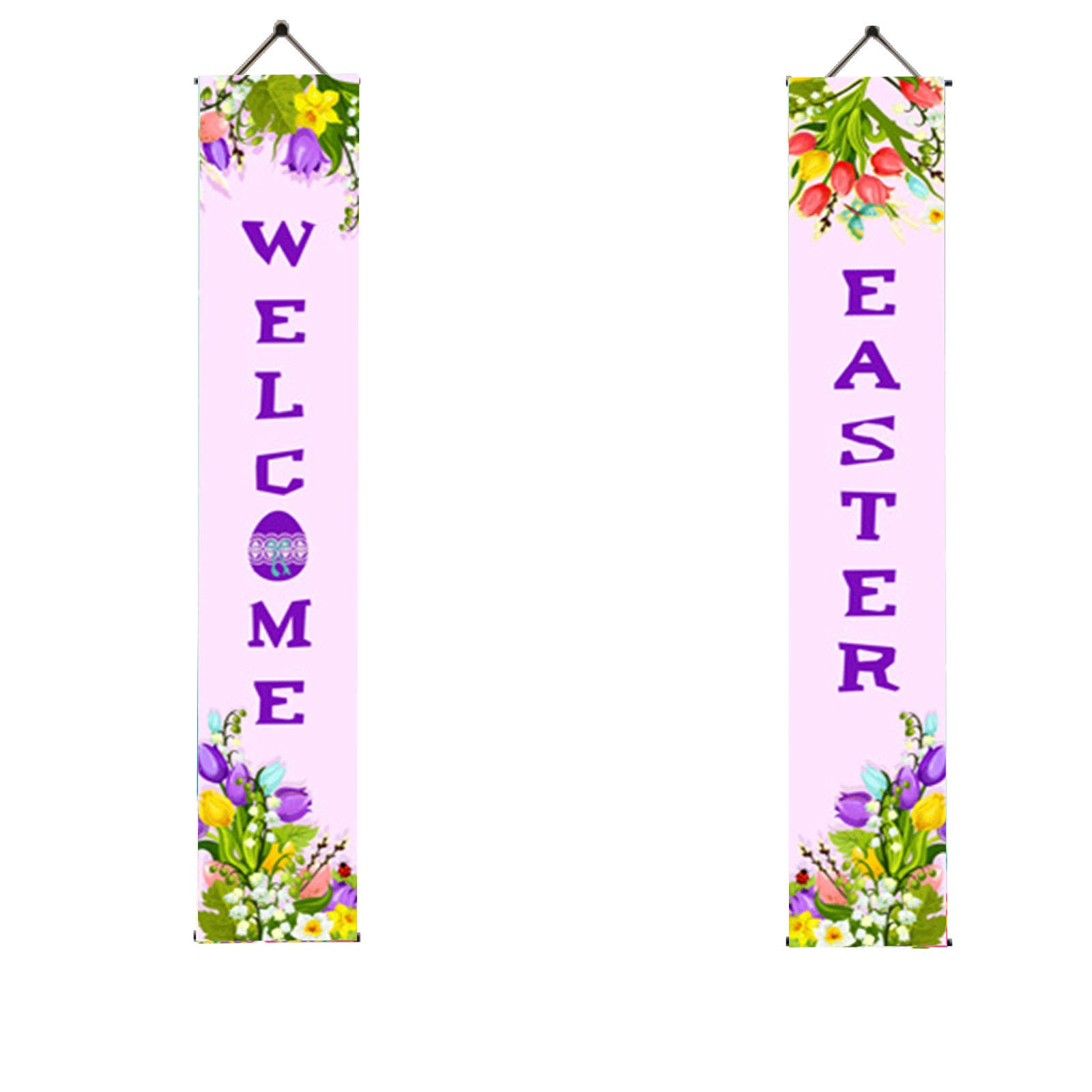 Easter Porch Banner - Happy Easter Indoor/Outdoor Hanging Wall Sign & Shelf Decor - Perfect for Spring Home, Garden, and Party Decoration (Size D)