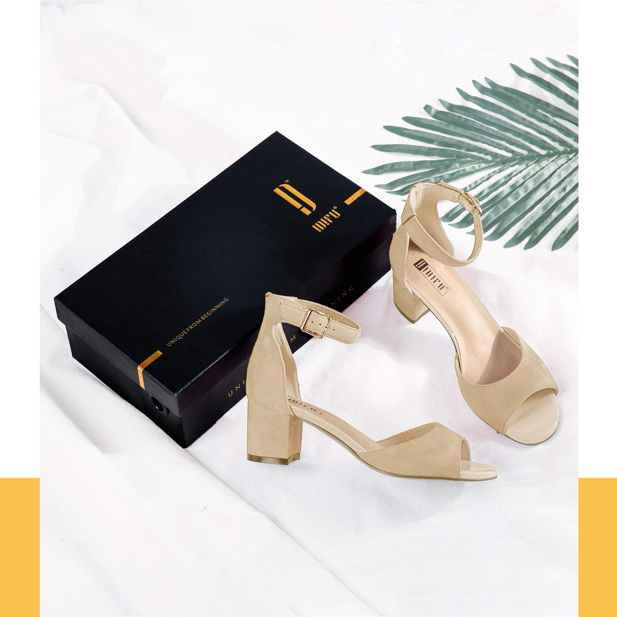IDIFU Women's Low Block Heel Sandals - Peep Toe Chunky Ankle Strap Dress Shoes for Wedding, Party & Special Occasions | Comfortable Women's Casual Summer Sandals