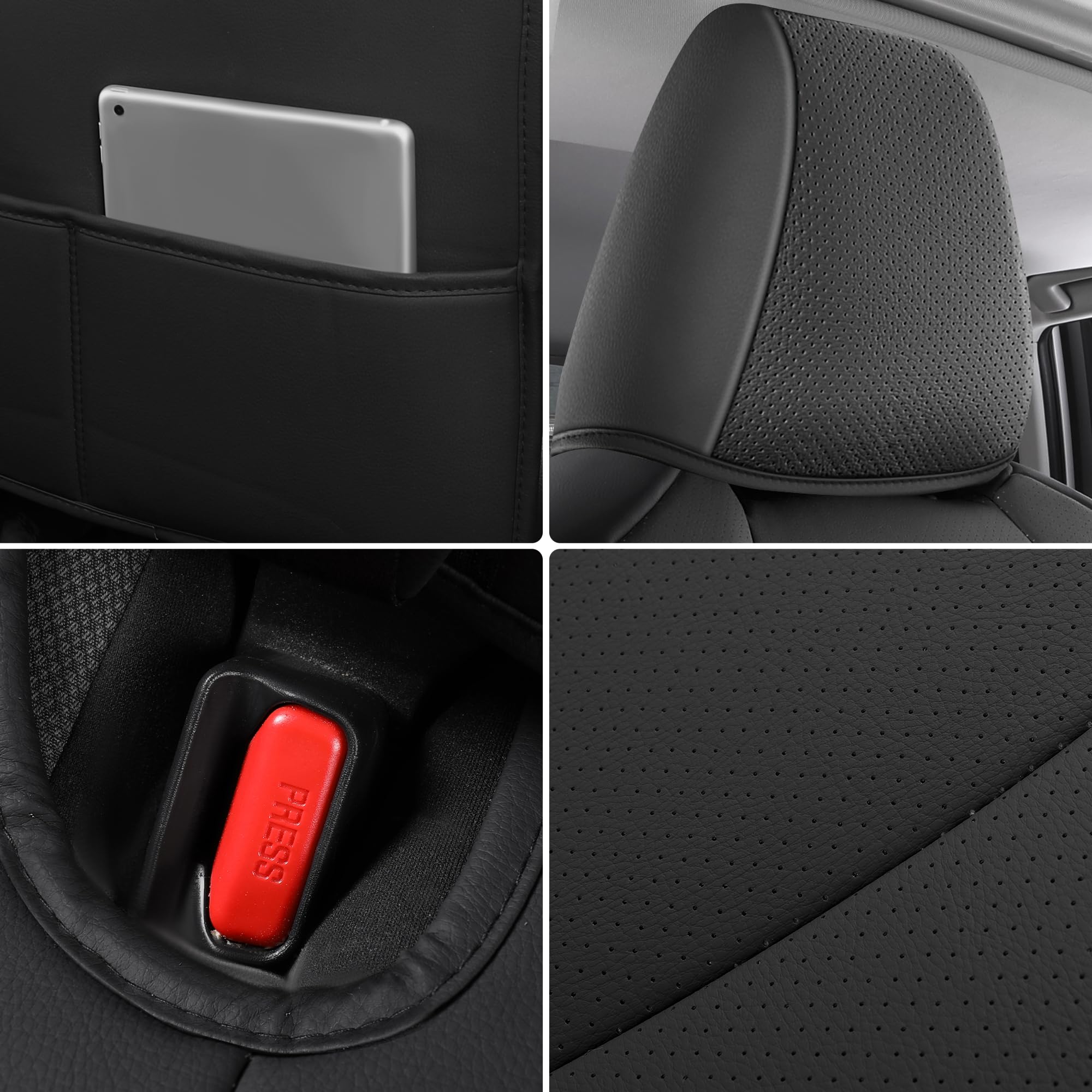Premium Faux Leather Car Seat Covers for Toyota RAV4 2019-2023 (LE/XLE/XLE Premium/Limited) - Waterproof, Custom Fit Front Pair in Black | Durable Protection & Enhanced Comfort for Daily Commute & Road Trips