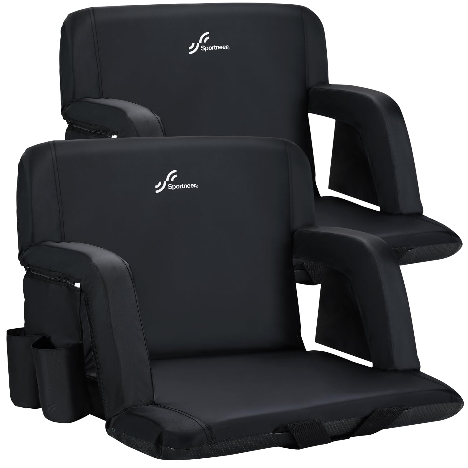 Sportneer Extra Wide Stadium Seats with Back Support - 2 Pack Padded Bleacher Chairs with Armrests & 6 Reclining Positions - Comfortable Folding Stadium Seating for Sports Events, Camping, Concerts & Outdoor Activities