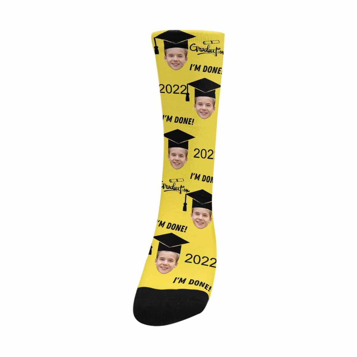 Custom Photo Socks for Graduation - Personalized Picture Socks for Men & Women - Unique Graduation Gift 2021 - I'm Done Crew Socks - Perfect for Graduation Parties, School Events & Funny Gifts