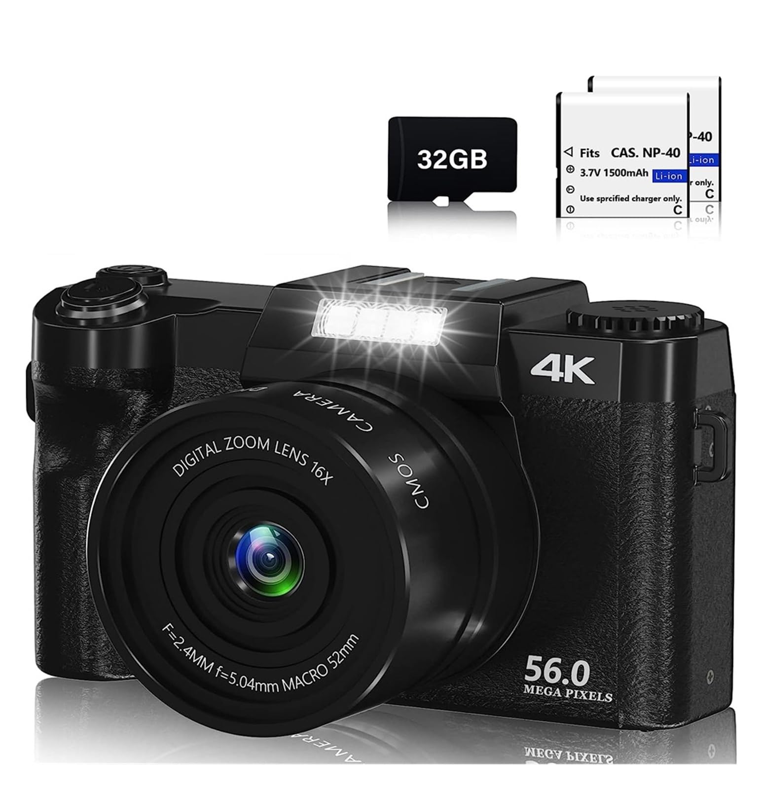 4K Digital Video Camera with Auto Focus - 32GB Memory & 2 Batteries for Photography, Vlogging, YouTube & Live Streaming | Perfect for Travel, Family Events & Content Creation